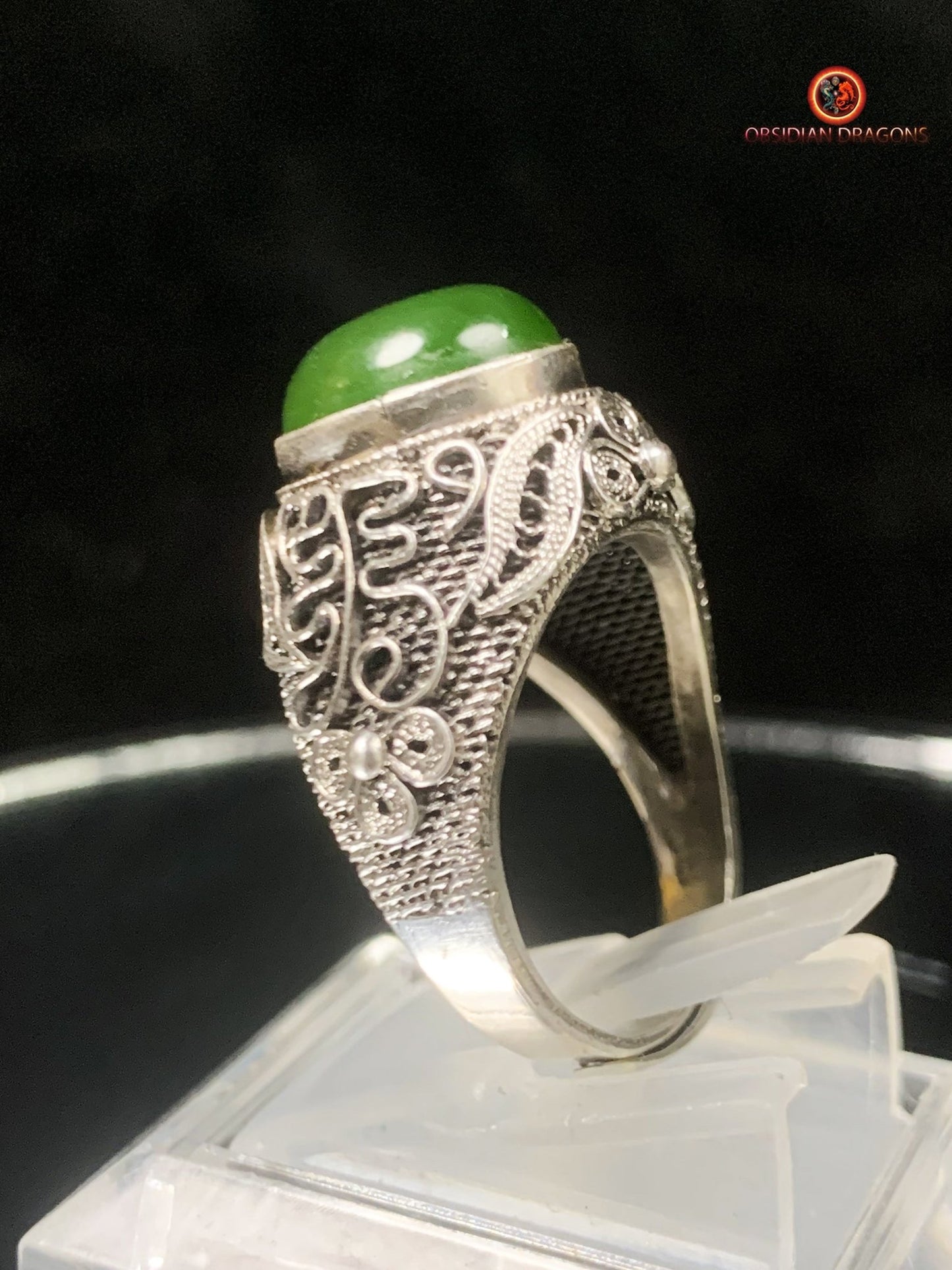 Bague Jade- Argent filigrané- Dynastie Qing | obsidian dragons