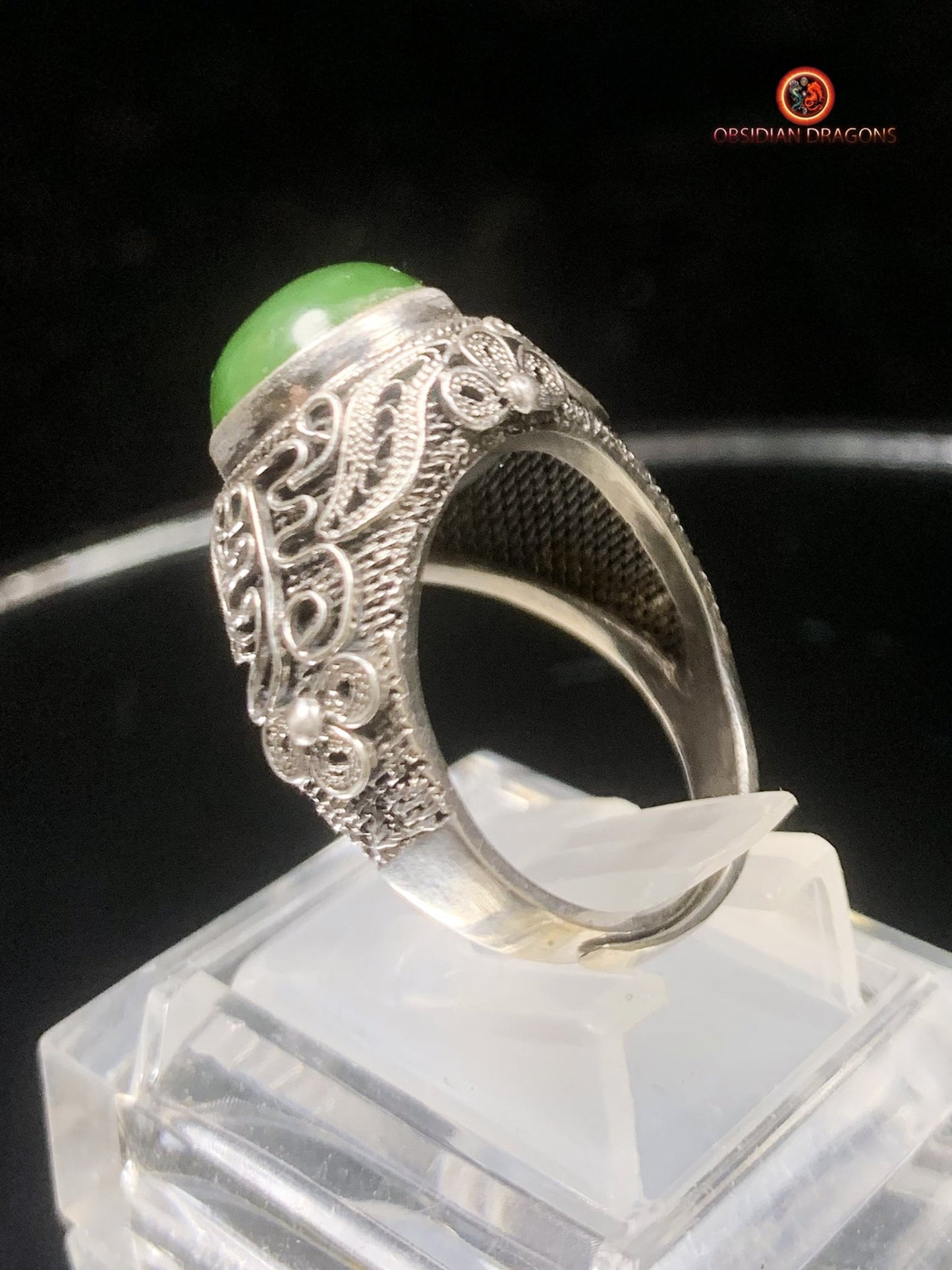 Bague en Jade- Argent filigrané- Qing Dynastie | obsidian dragons