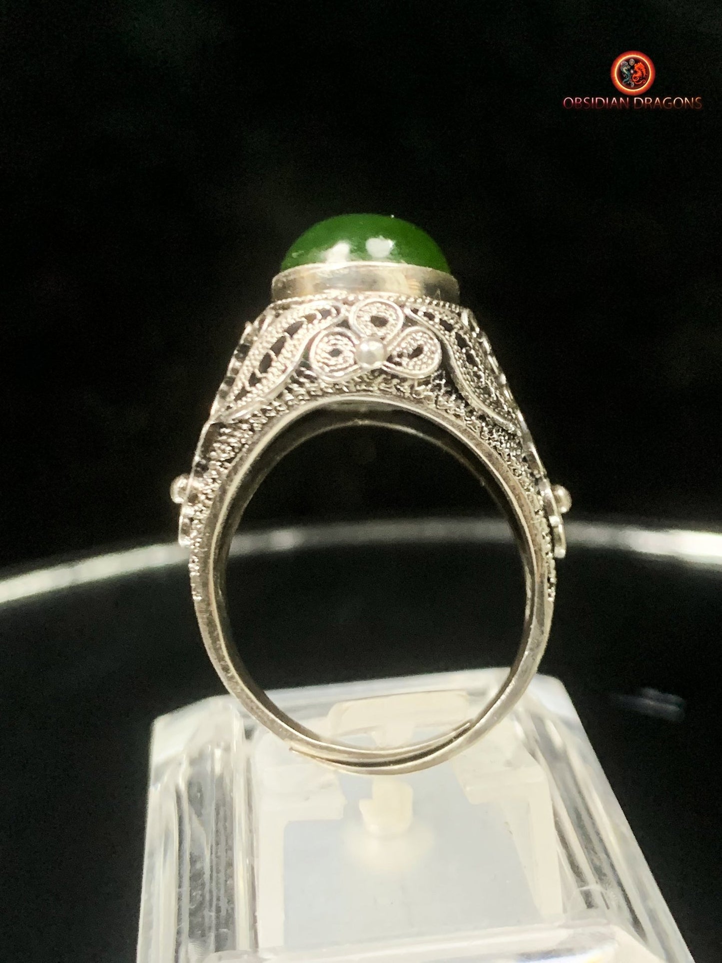 Bague Jade- Argent filigrané- Dynastie Qing | obsidian dragons