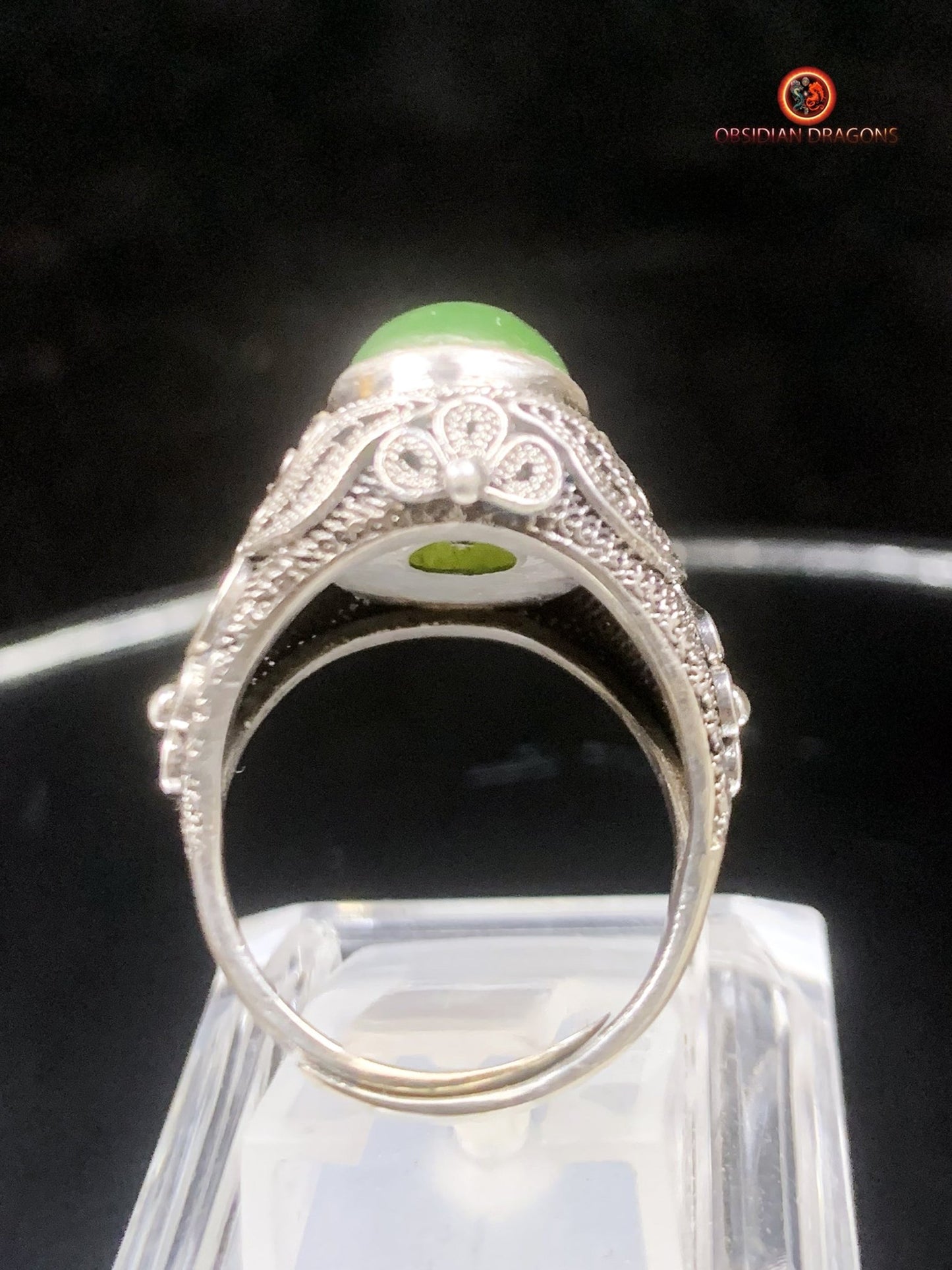 Bague en Jade- Argent filigrané- Qing Dynastie | obsidian dragons