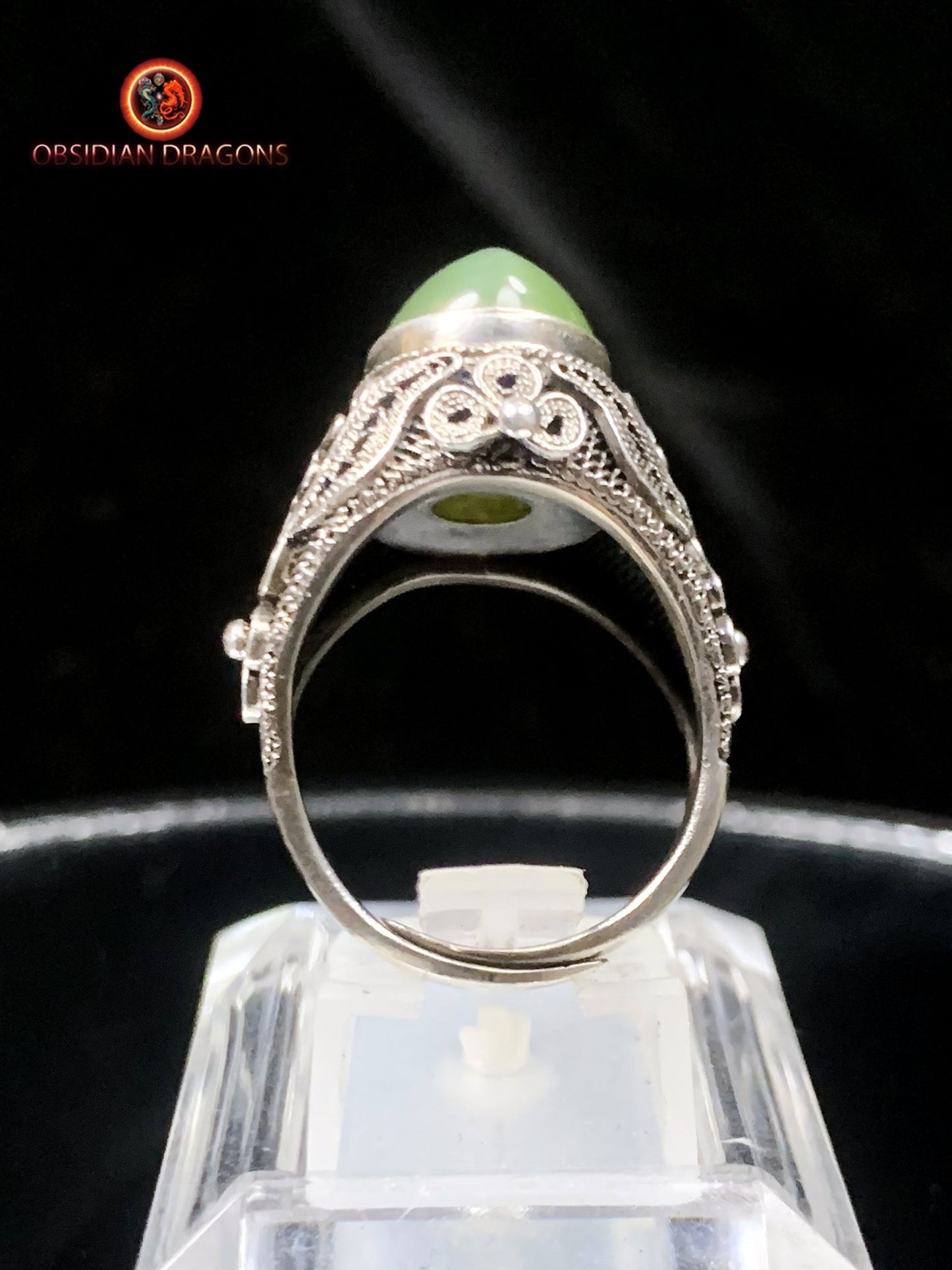Bague en Jade à effet oeil de chat- Argent- Qing Dynastie | obsidian dragons
