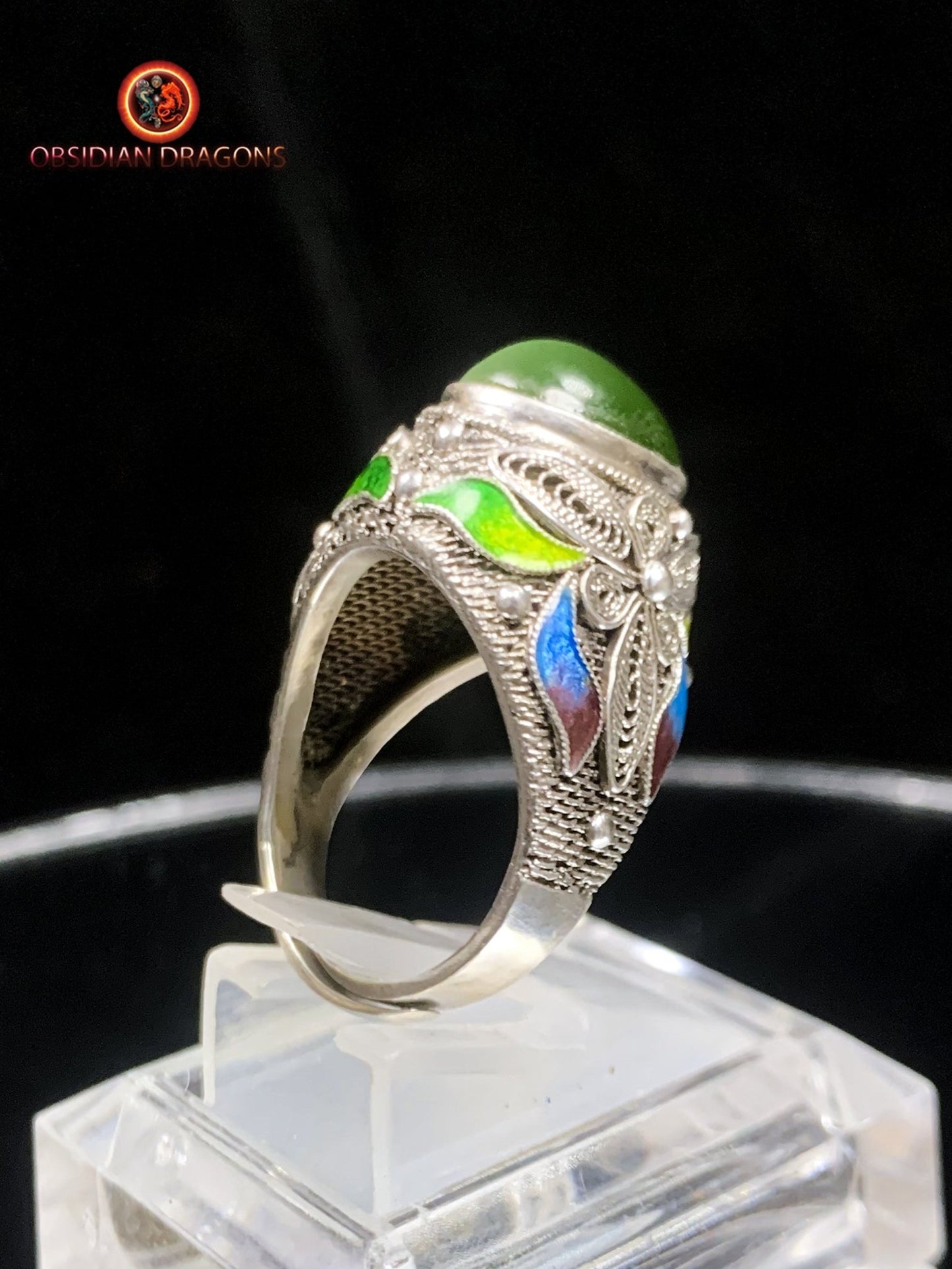 Bague en jade "oeil de chat"- argent- Cité Interdite | obsidian dragons