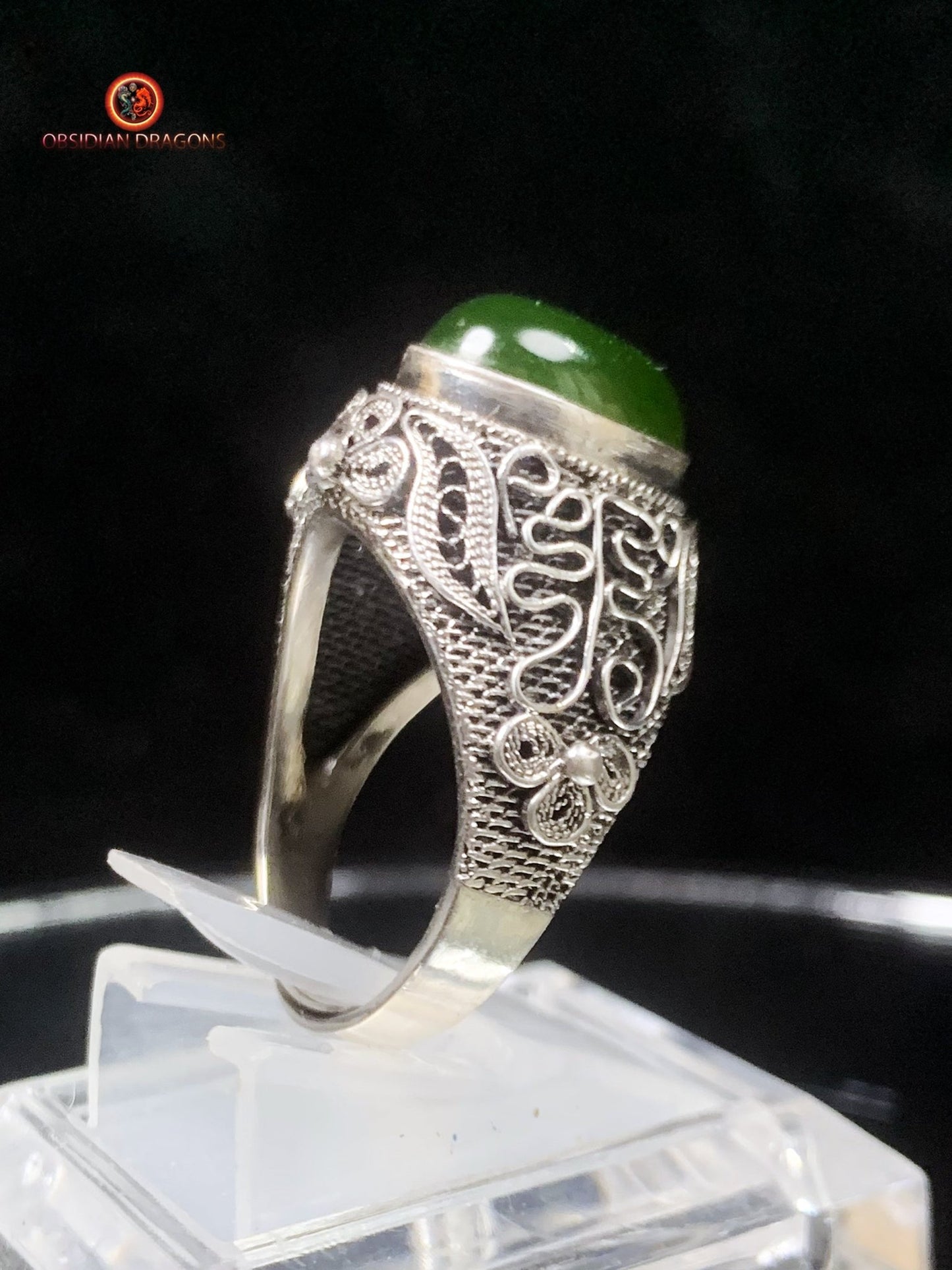 Bague Jade- Argent filigrané- Dynastie Qing | obsidian dragons
