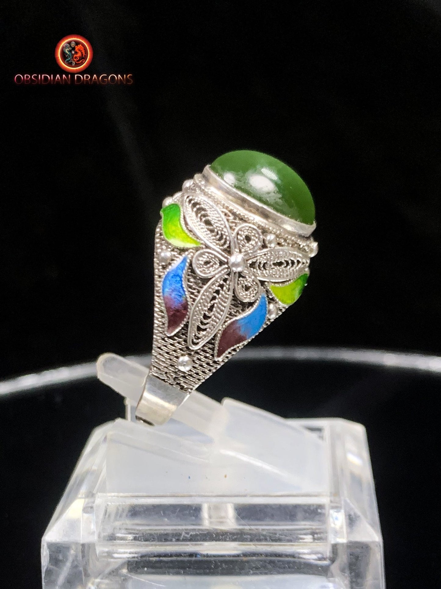 Bague en jade "oeil de chat"- argent- Cité Interdite | obsidian dragons