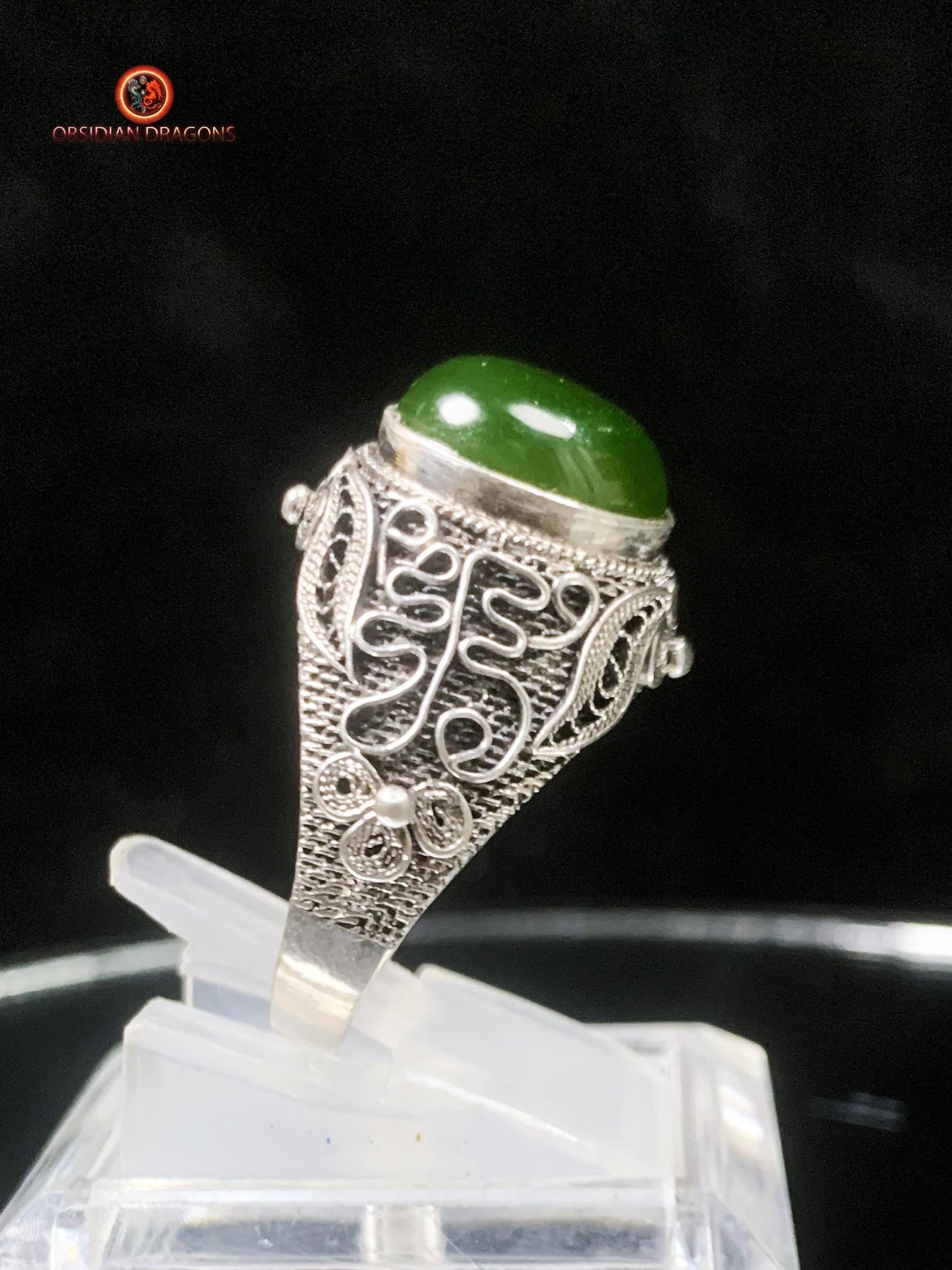 Bague Jade- Argent filigrané- Dynastie Qing | obsidian dragons