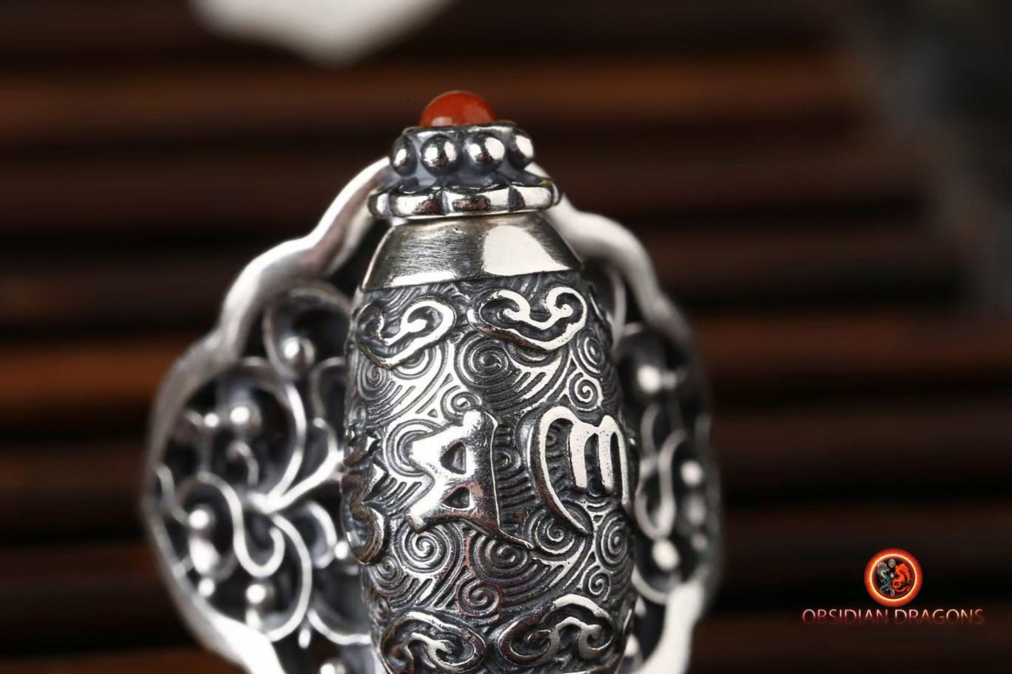 Bague mantra - om mani padme hum- moulin à prière