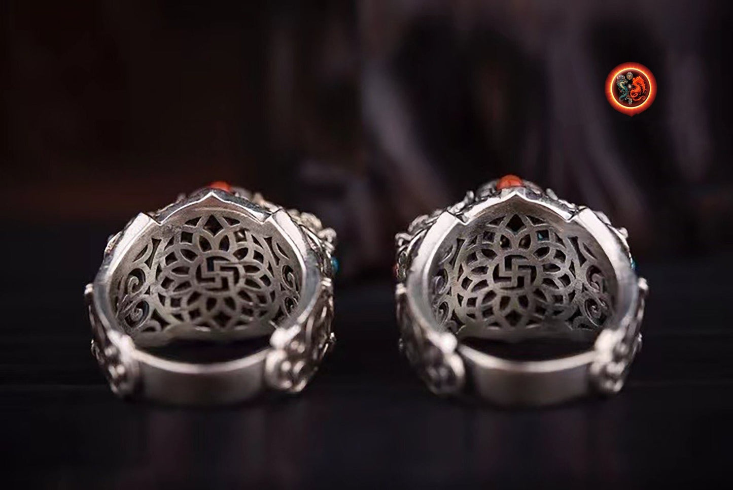 Bague tibétaine bouddhiste DZI : lion des neiges