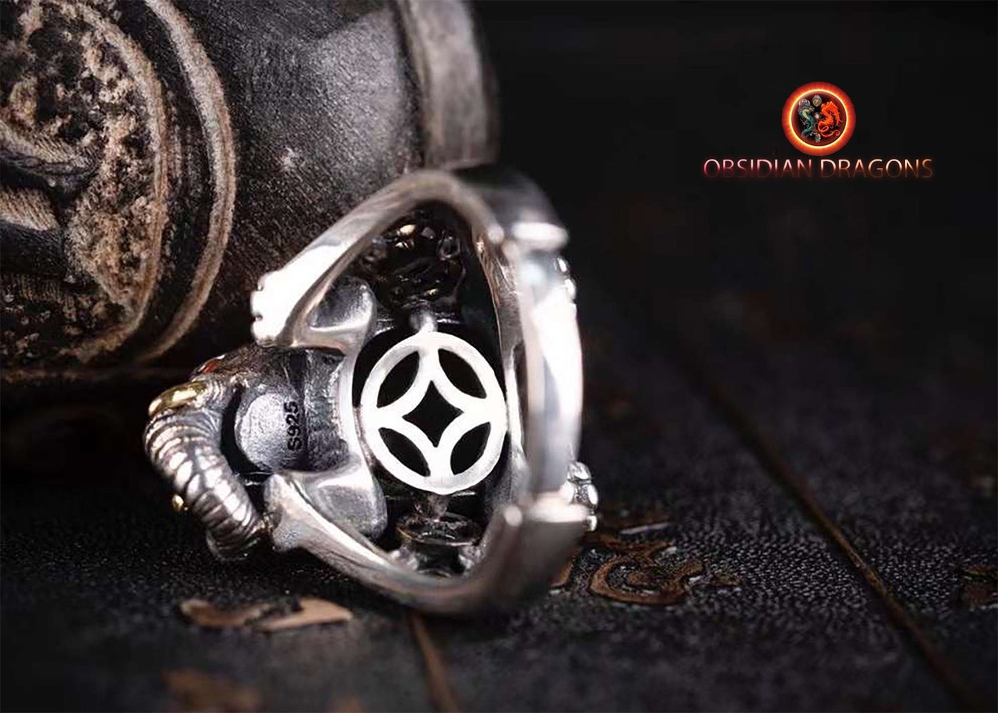 Bague Ganesh, le dieu elephant, argent 925, au choix turquoises ou agates nan hong, bague réglable à toute tailles de doigt, coulissant. - obsidian dragon