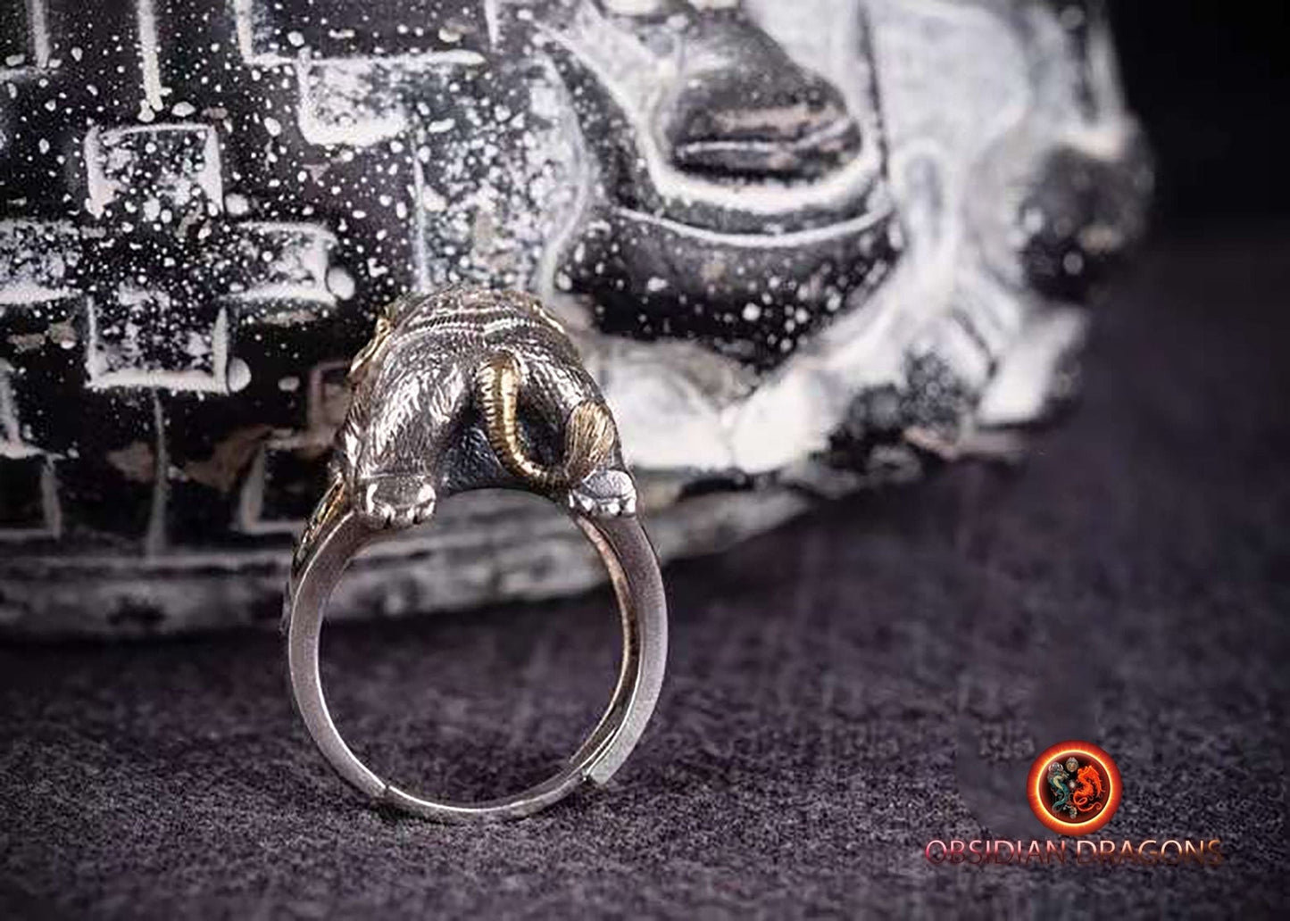 Bague Ganesh, le dieu elephant, argent 925, au choix turquoises ou agates nan hong, bague réglable à toute tailles de doigt, coulissant. - obsidian dragon