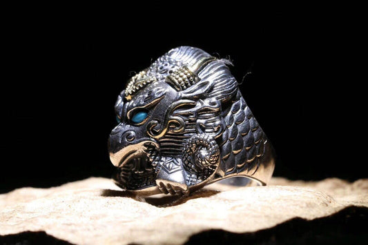 Bague Garuda- argent 925- bronze- turquoise