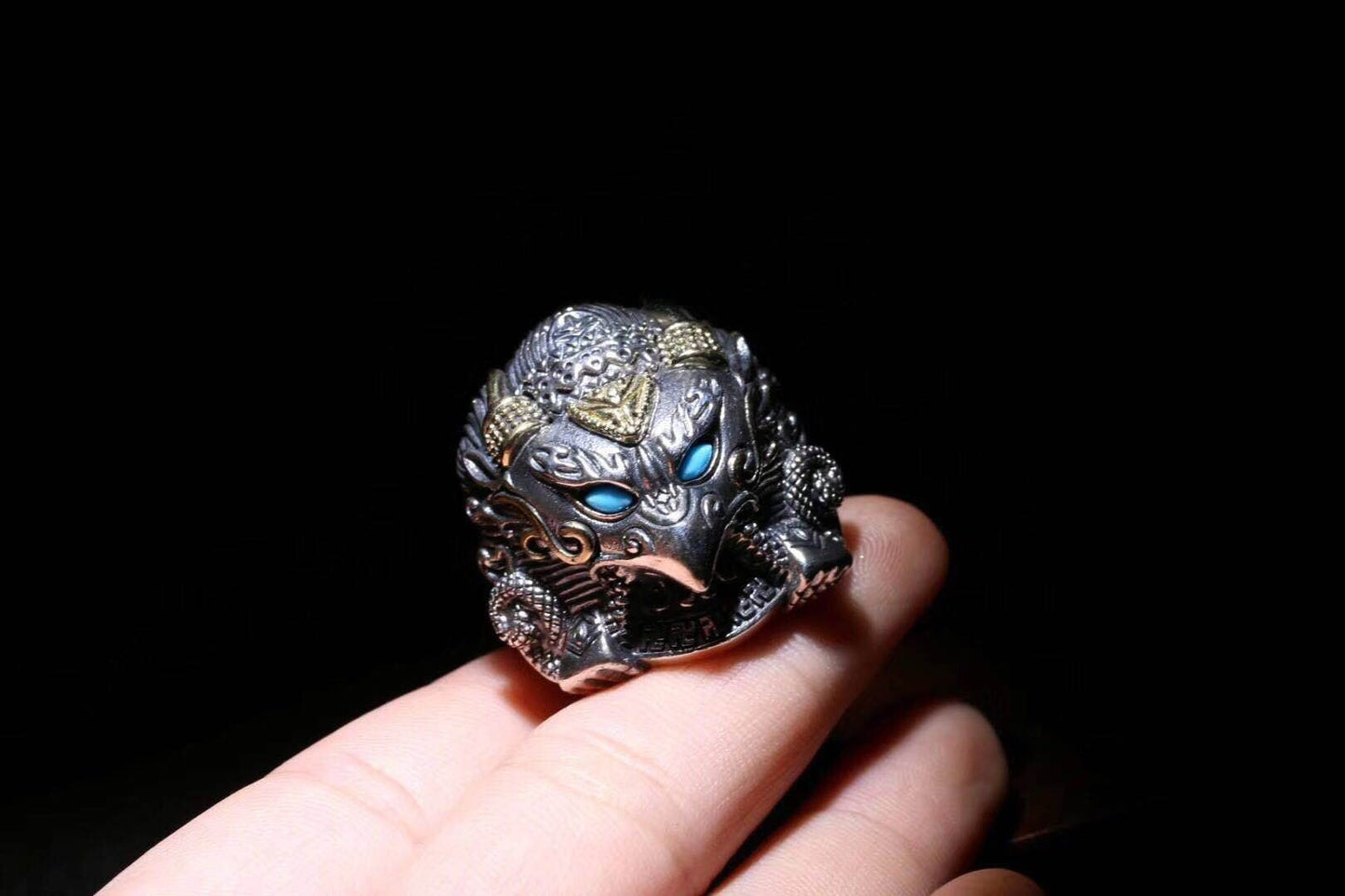 Bague Garuda- argent 925- bronze- turquoise