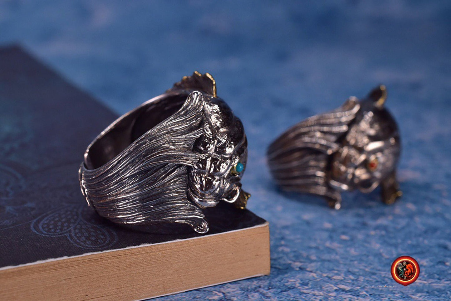 Bague poisson, carpe koi. argent 925, cuivre turquoise ou agate nan hong. Feng shui. Symbole de bravoure, persévérance, courage et d’amour - obsidian dragon