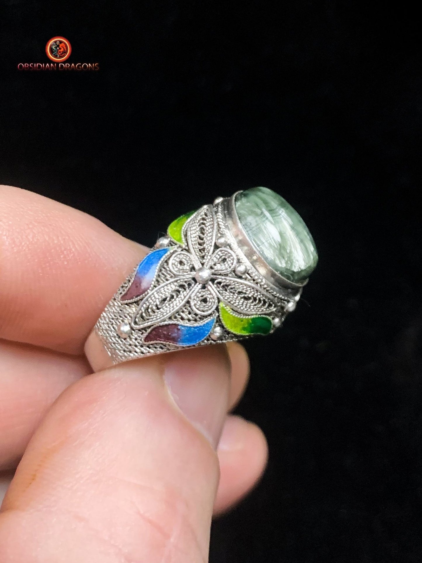 Bague en séraphinite- Argent 925- Cité interdite | obsidian dragons