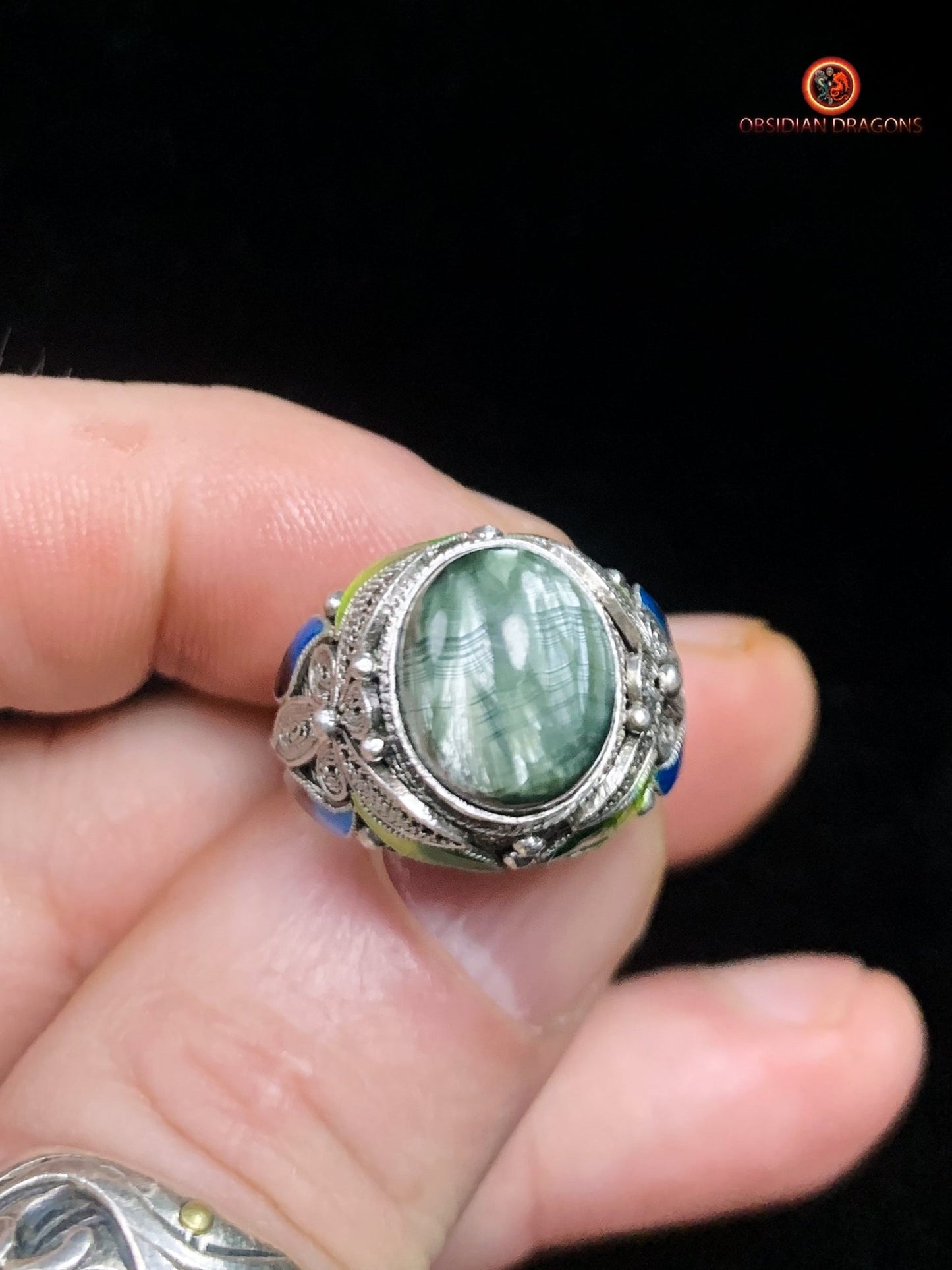 Bague en séraphinite- Argent 925- Cité interdite | obsidian dragons