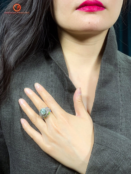 Bague en séraphinite- Argent 925- Cité interdite | obsidian dragons