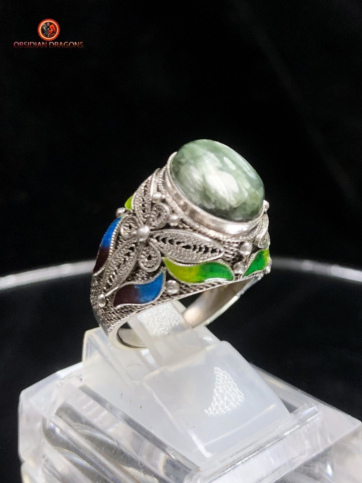 Bague en séraphinite- Argent 925- Cité interdite | obsidian dragons