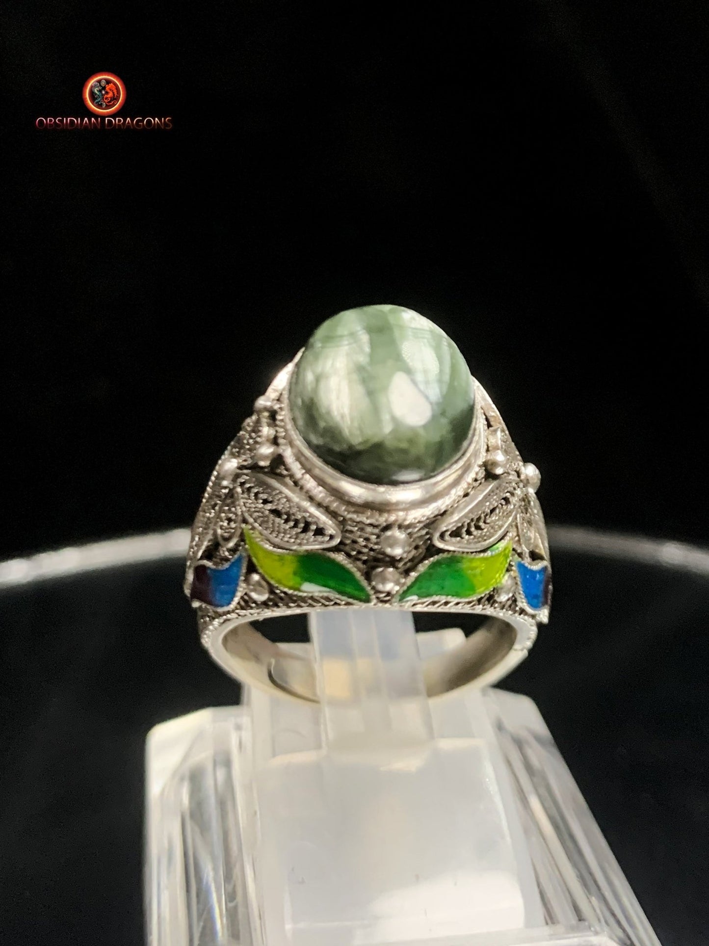 Bague en séraphinite- Argent 925- Cité interdite | obsidian dragons