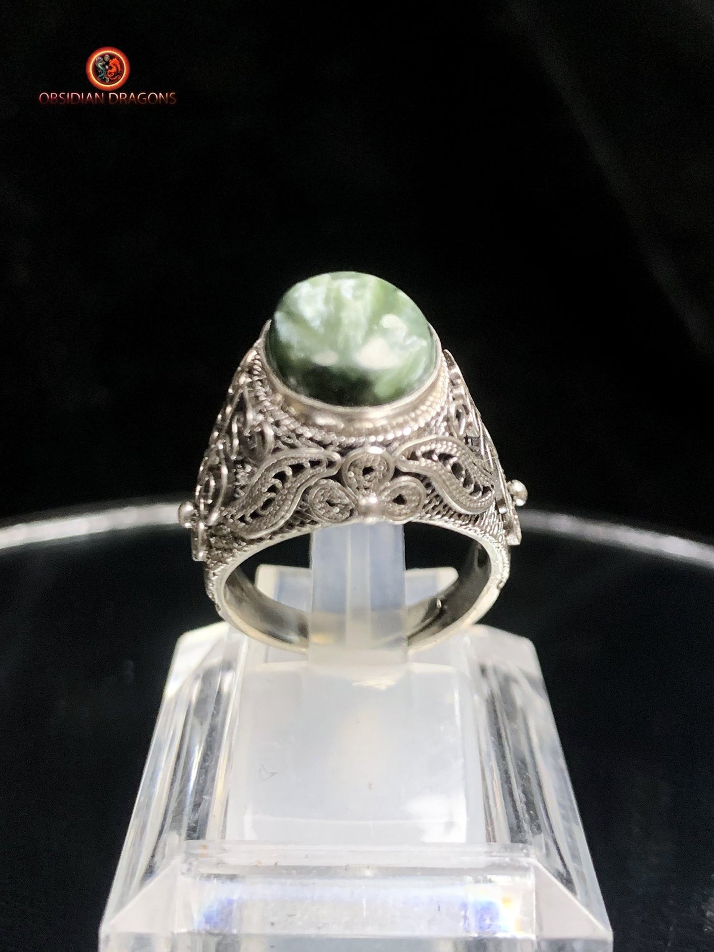 Bague en séraphinite- Argent 925- Traditionnel Qing | obsidian dragons