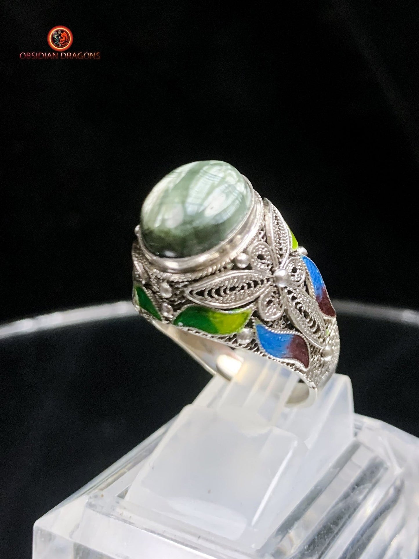 Bague en séraphinite- Argent 925- Cité interdite | obsidian dragons