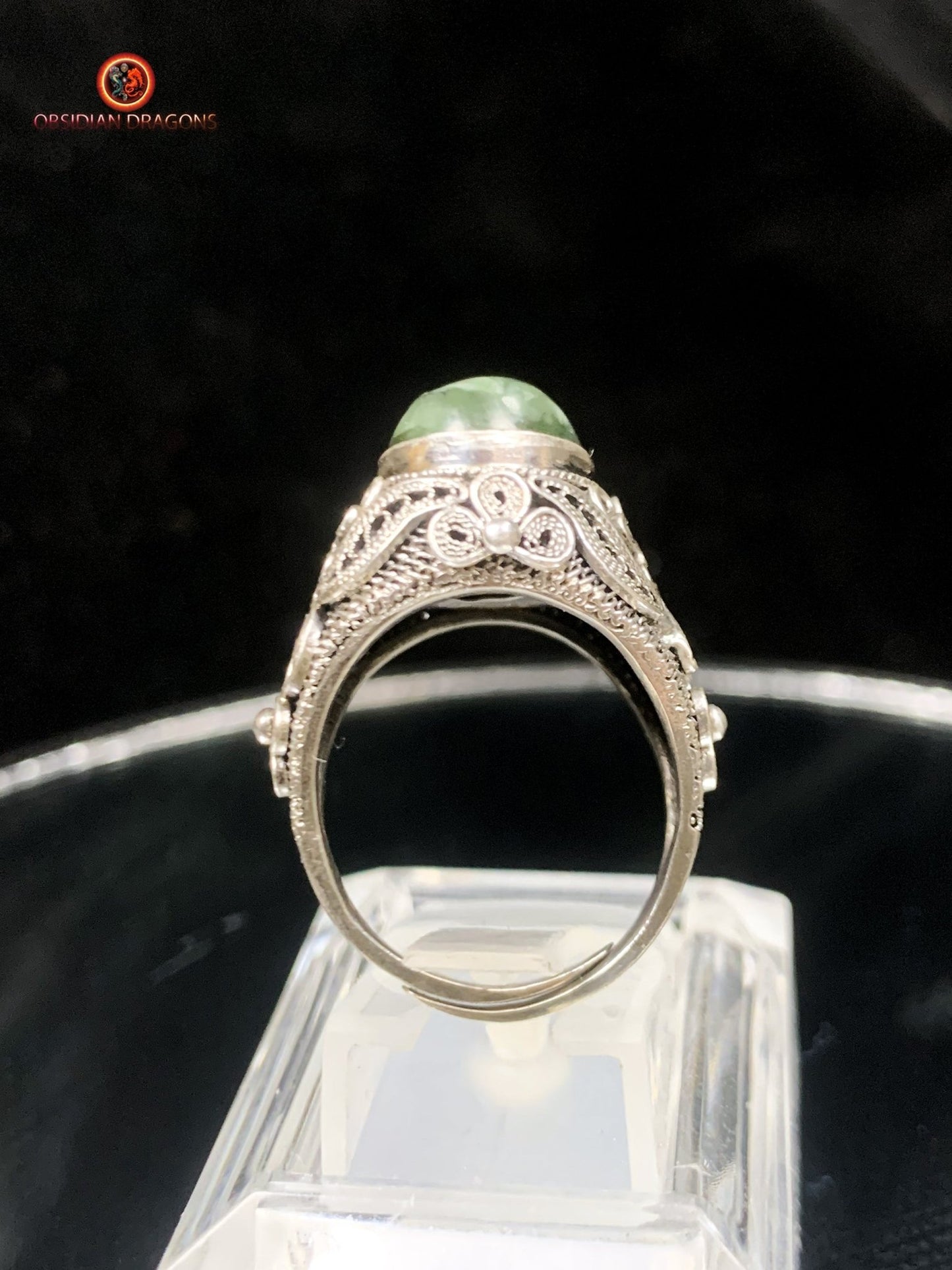 Bague en séraphinite- Argent- Traditionnel Dynastie Qing | obsidian dragons