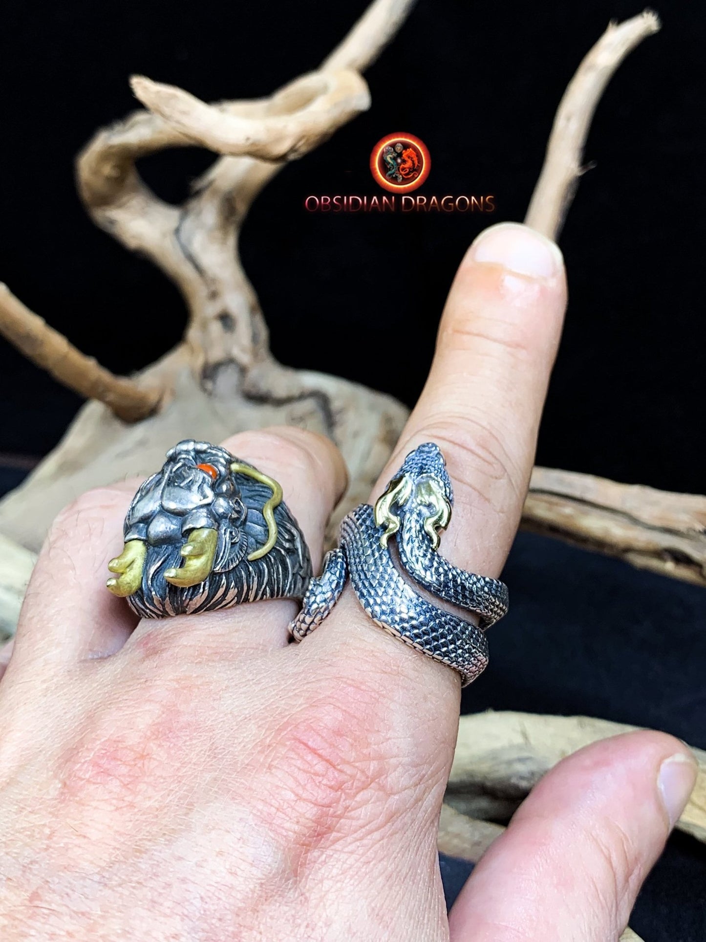 Bague serpent en argent 925- totem chamanique