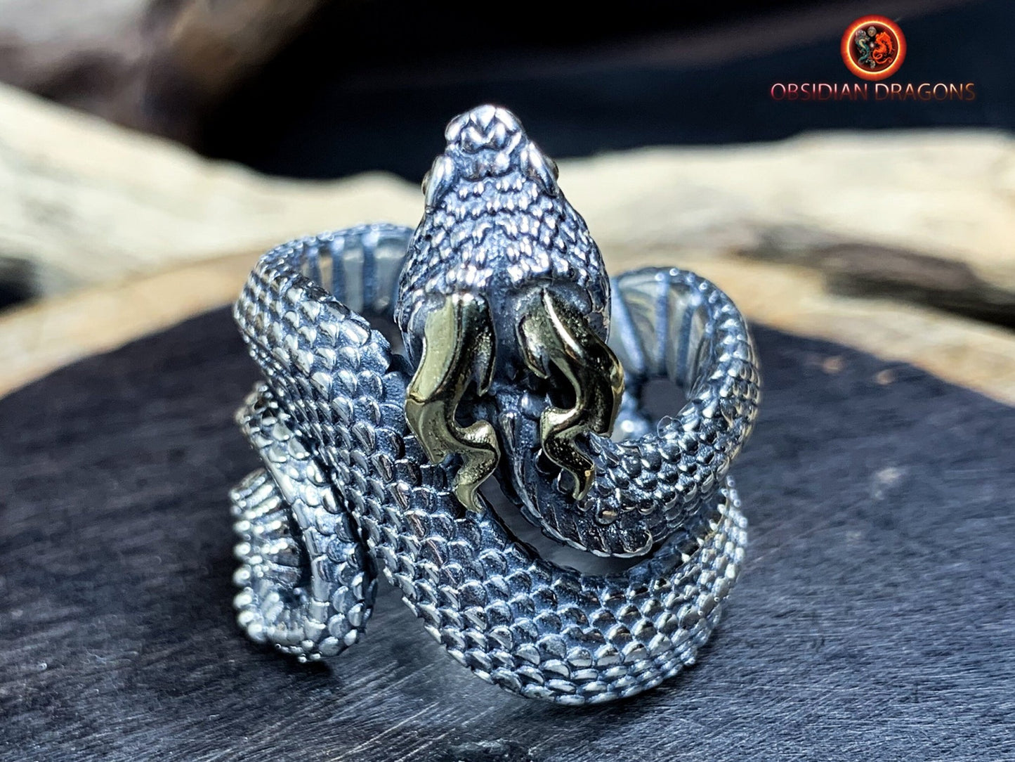Bague serpent en argent 925- totem chamanique