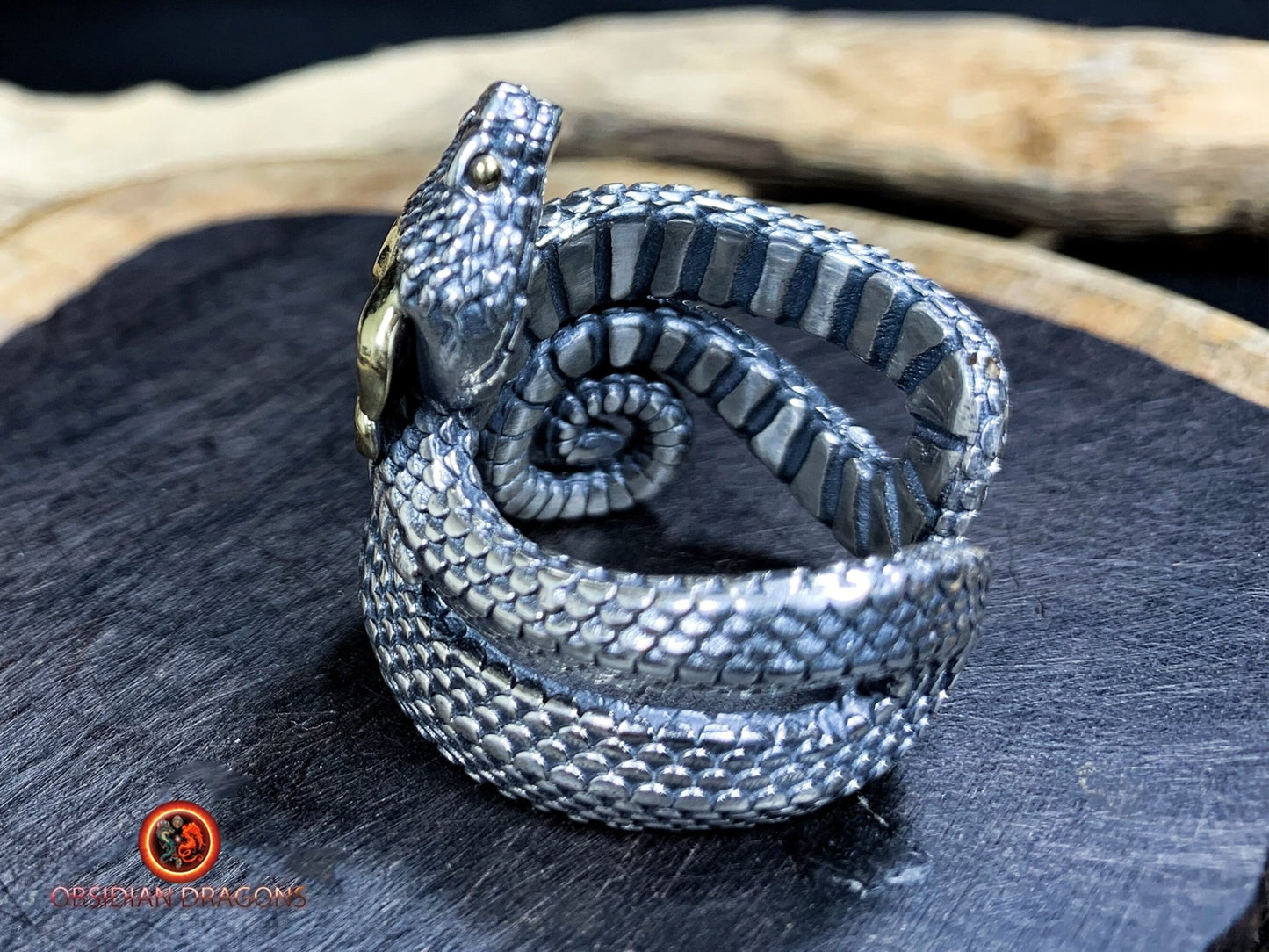 Bague serpent en argent 925- totem chamanique