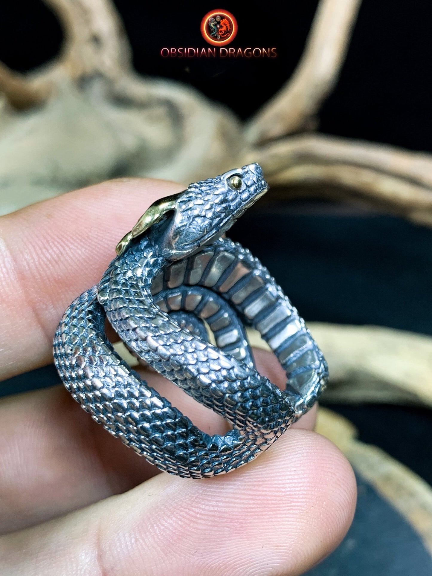 Bague serpent en argent 925- totem chamanique