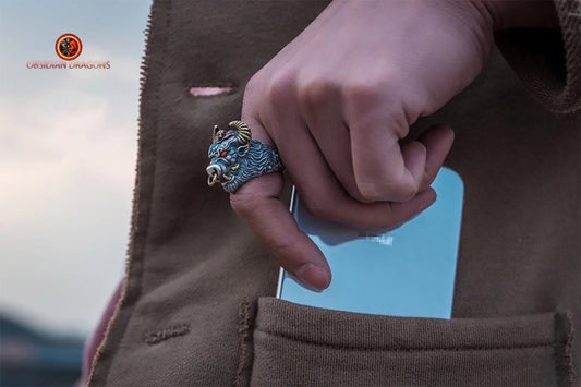 Bague, chevalière taureau, crâne, tete de mort. Argent 925, style Biker,Taille réglable. - obsidian dragon