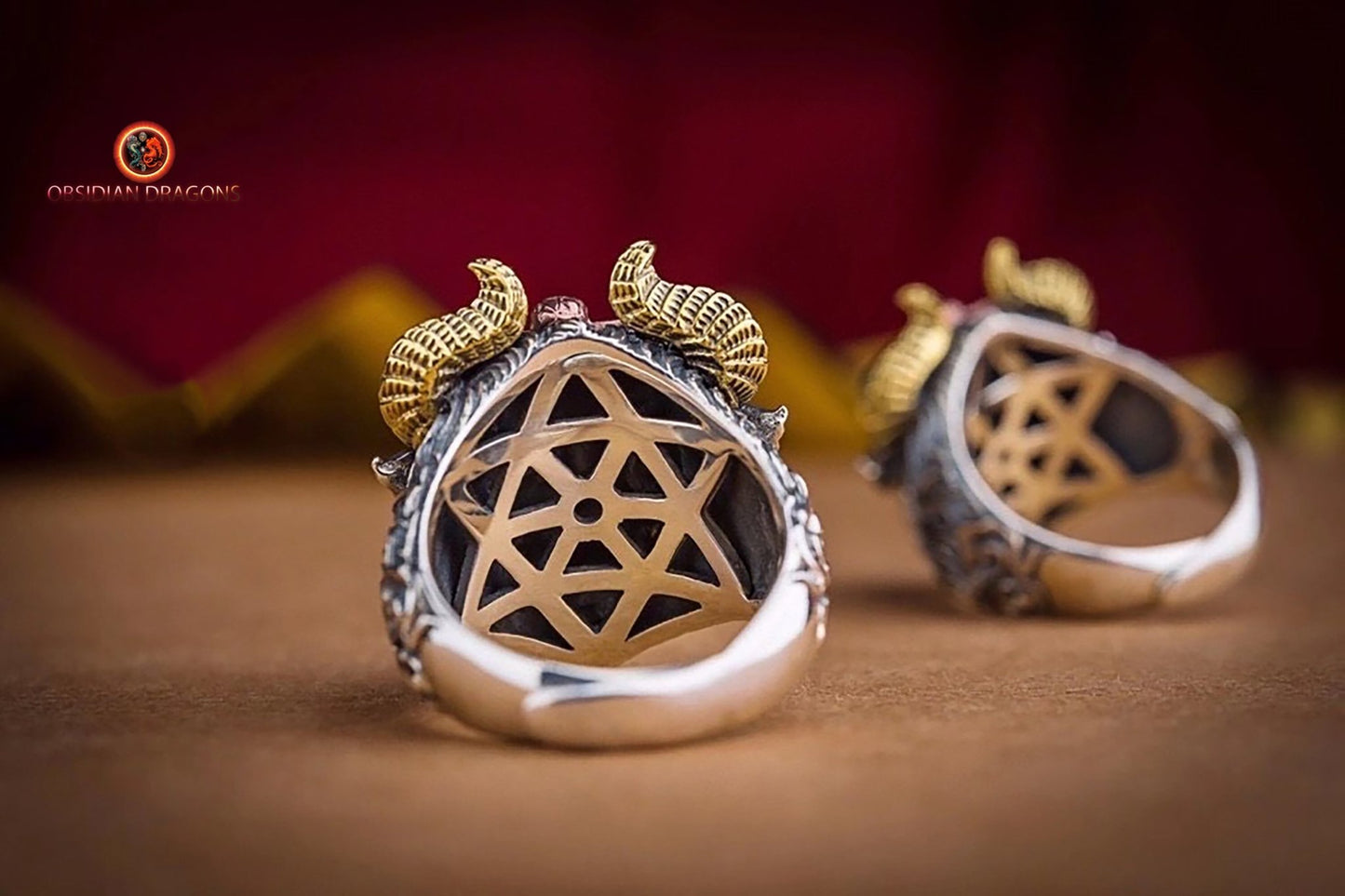 Bague, chevalière taureau, crâne, tete de mort. Argent 925, style Biker,Taille réglable. - obsidian dragon