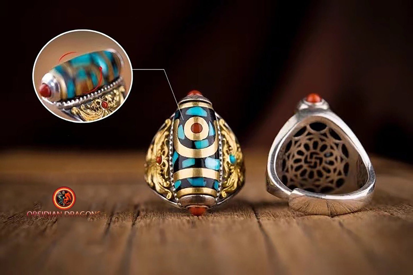 Bague DZI à deux yeux- Equilibre et harmonie