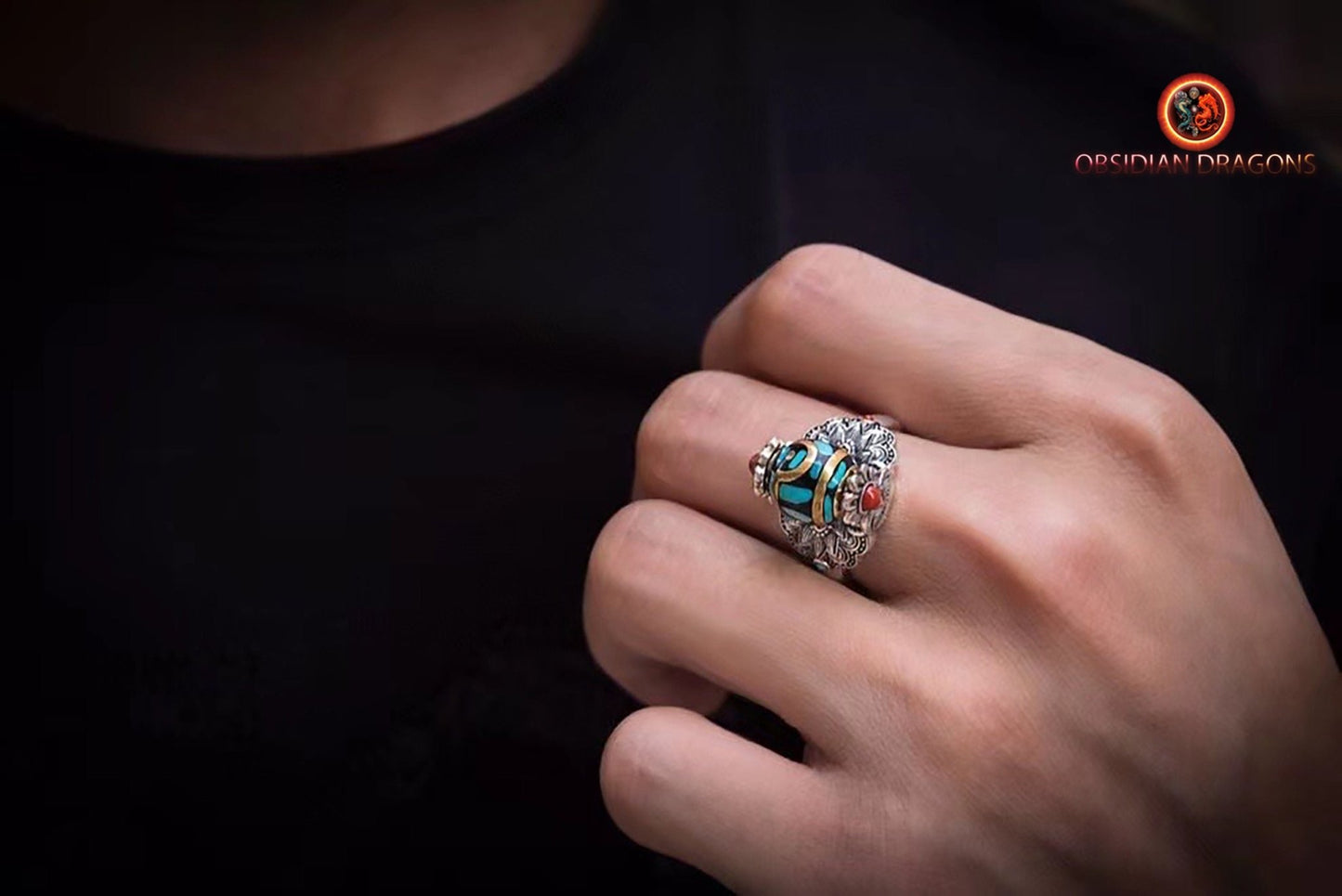 Bague DZI à deux yeux- protection tibétaine