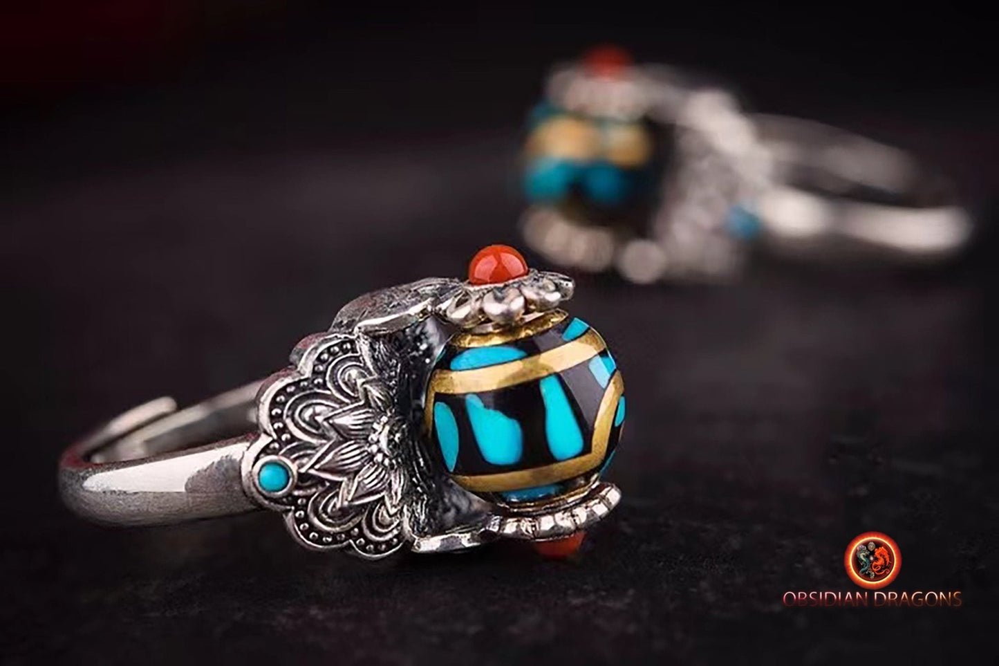 Bague DZI à deux yeux- protection tibétaine