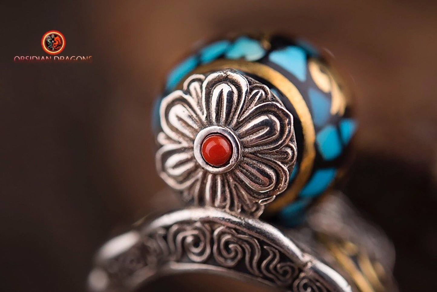 Bague tibétaine tournante- Om Mani Padme Hum