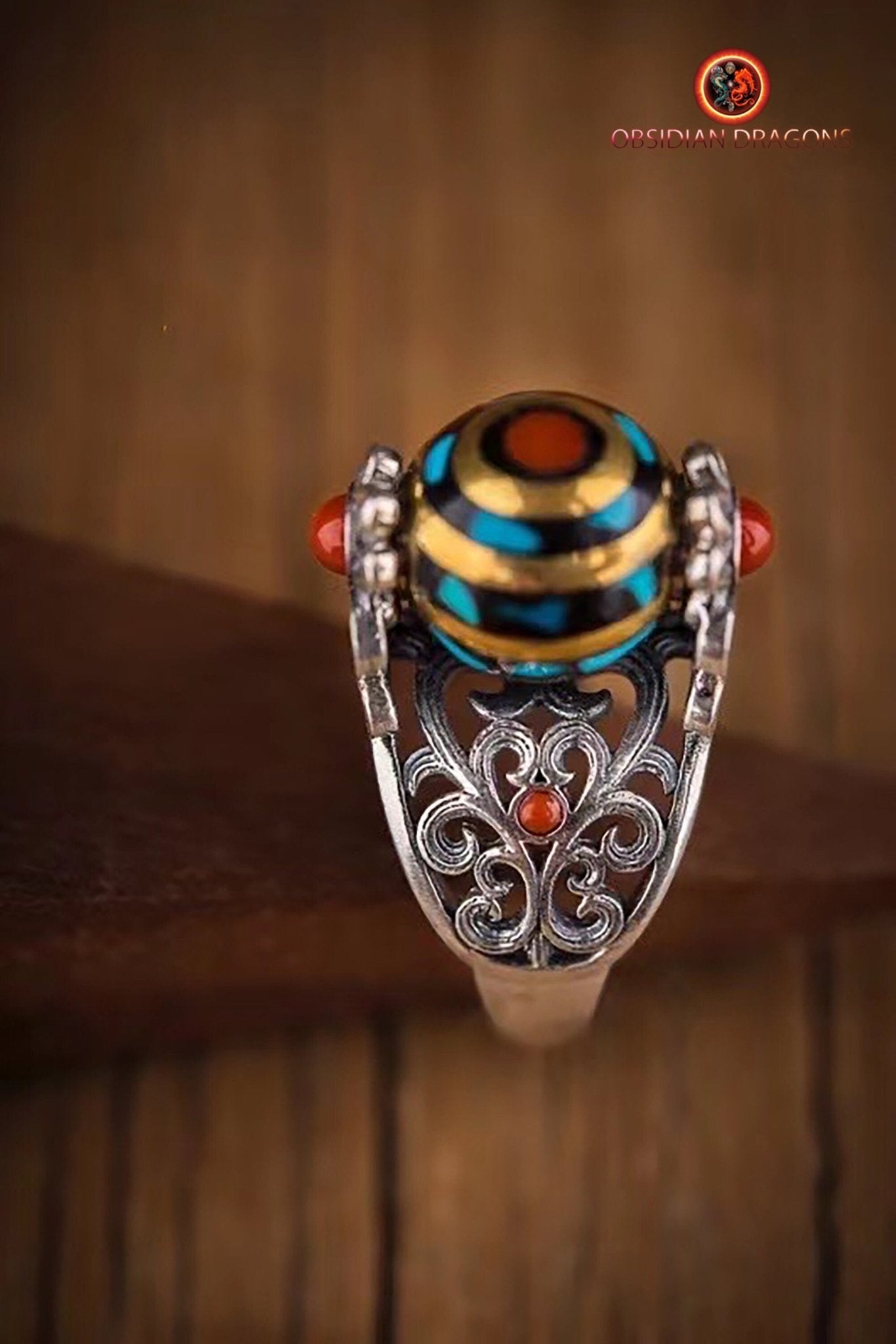 Bague DZI à deux yeux- Protection et clarté