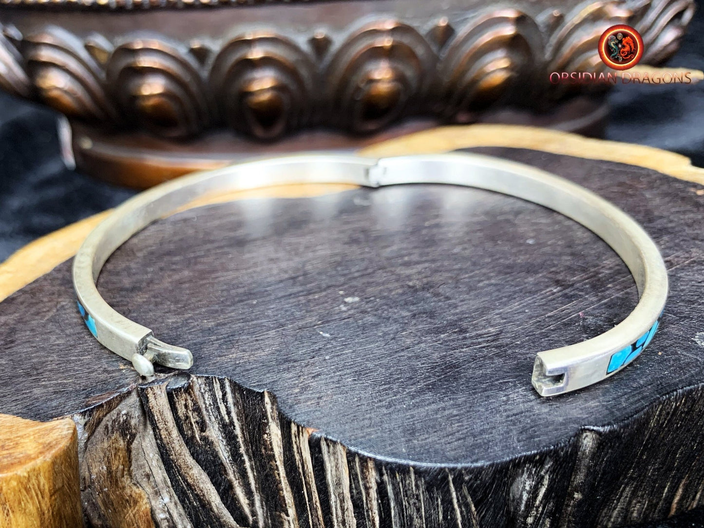 Bracelet manchette ethnique- turquoise- argent 925