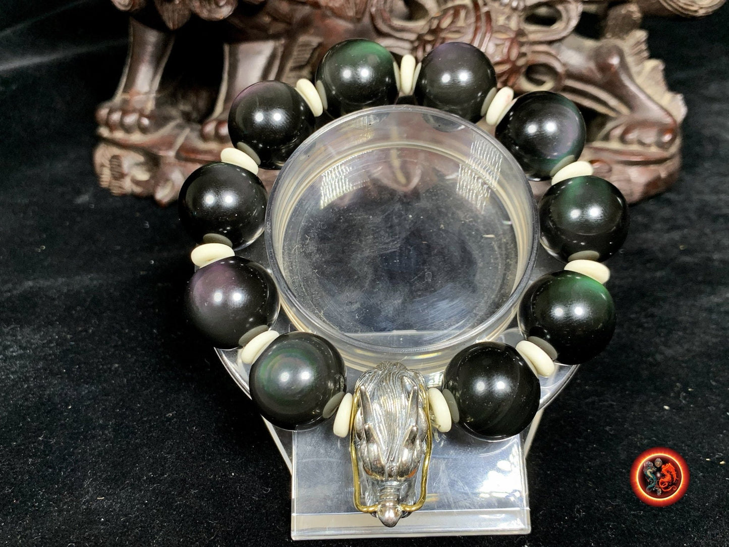 Bracelet dragon- perles d'obsidiennes oeil celeste