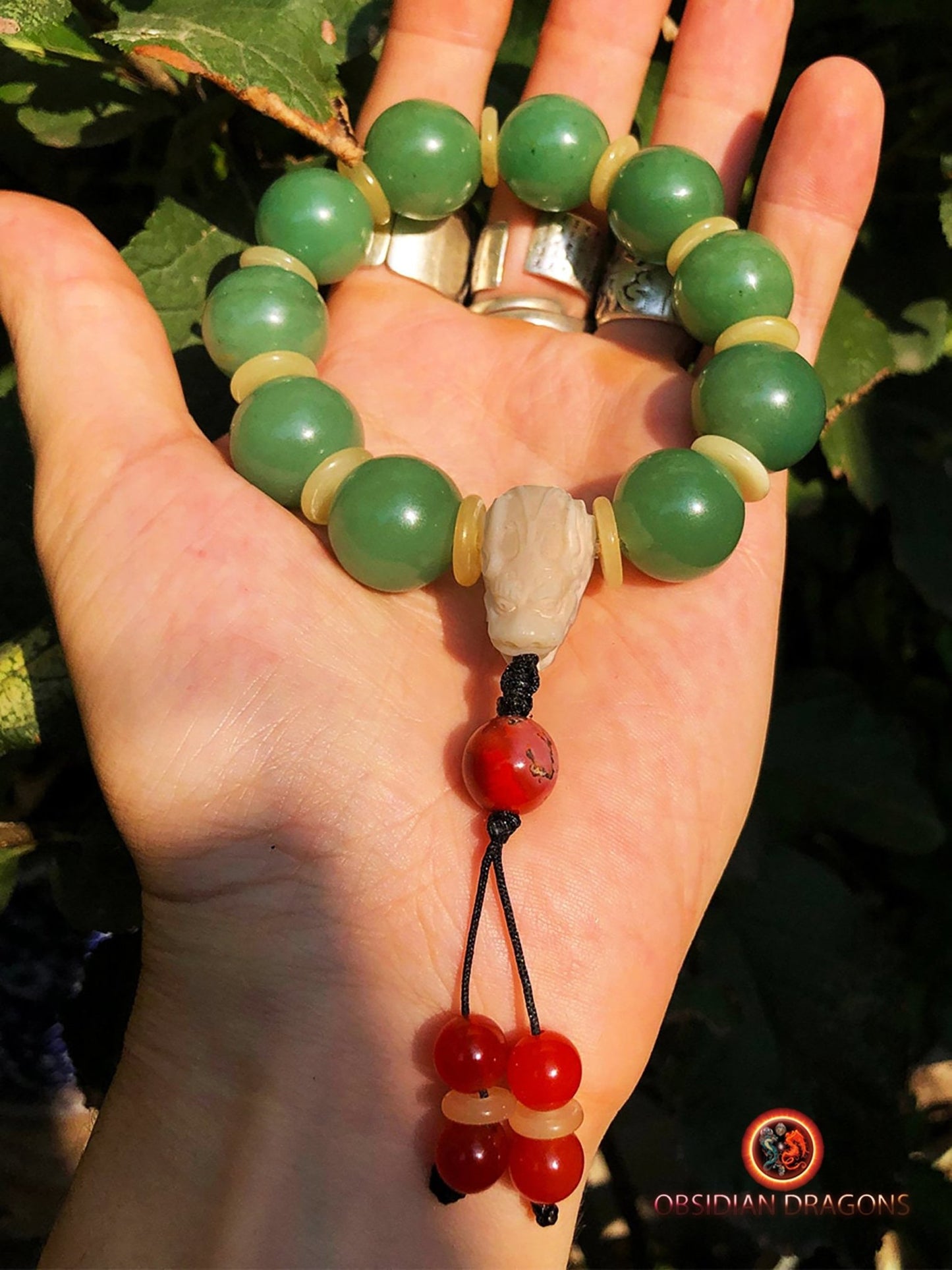 bracelet dragon, protection feng shui Aventurine, os de buffle agate, agate - obsidian dragon