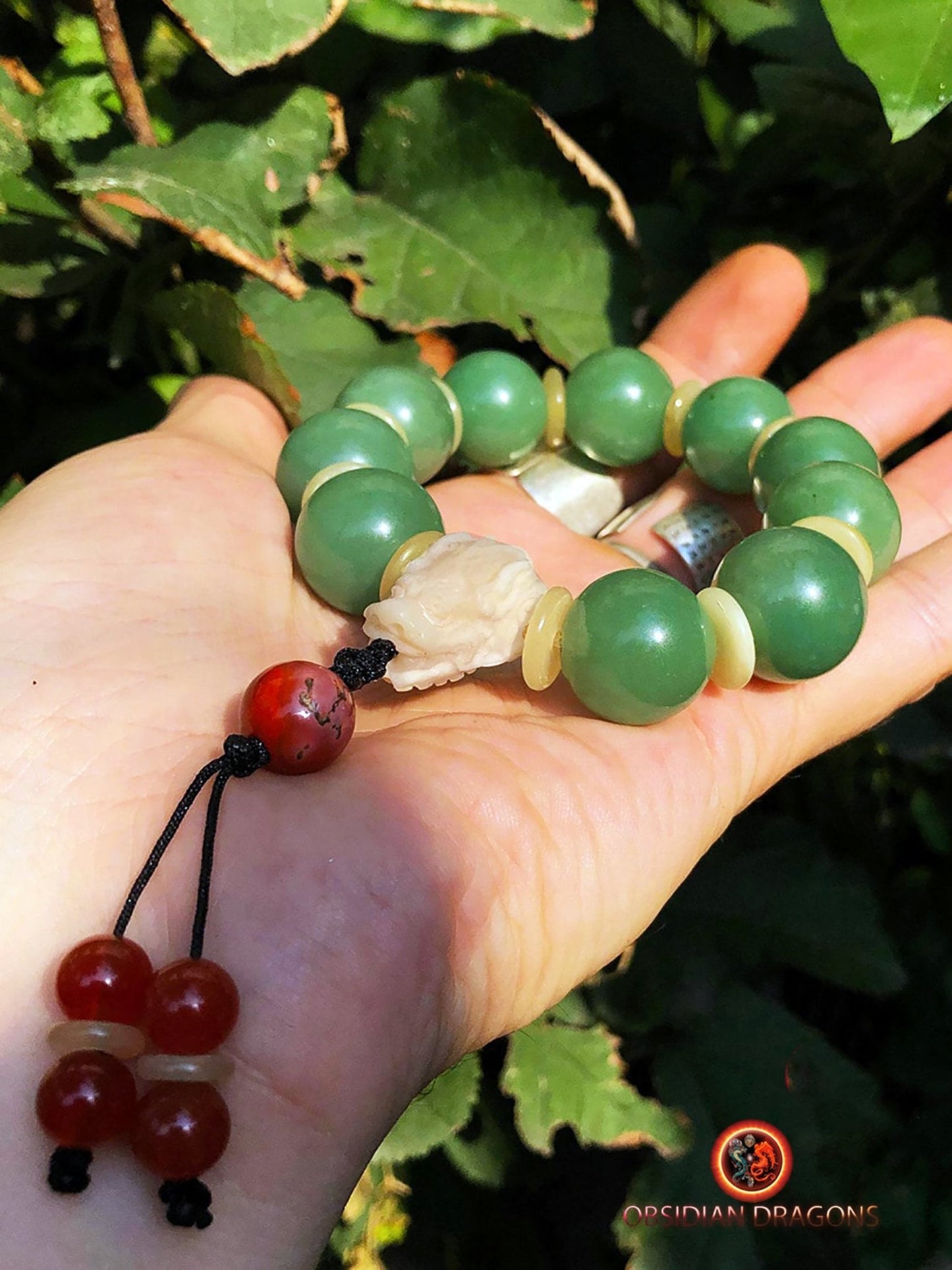 bracelet dragon, protection feng shui Aventurine, os de buffle agate, agate - obsidian dragon