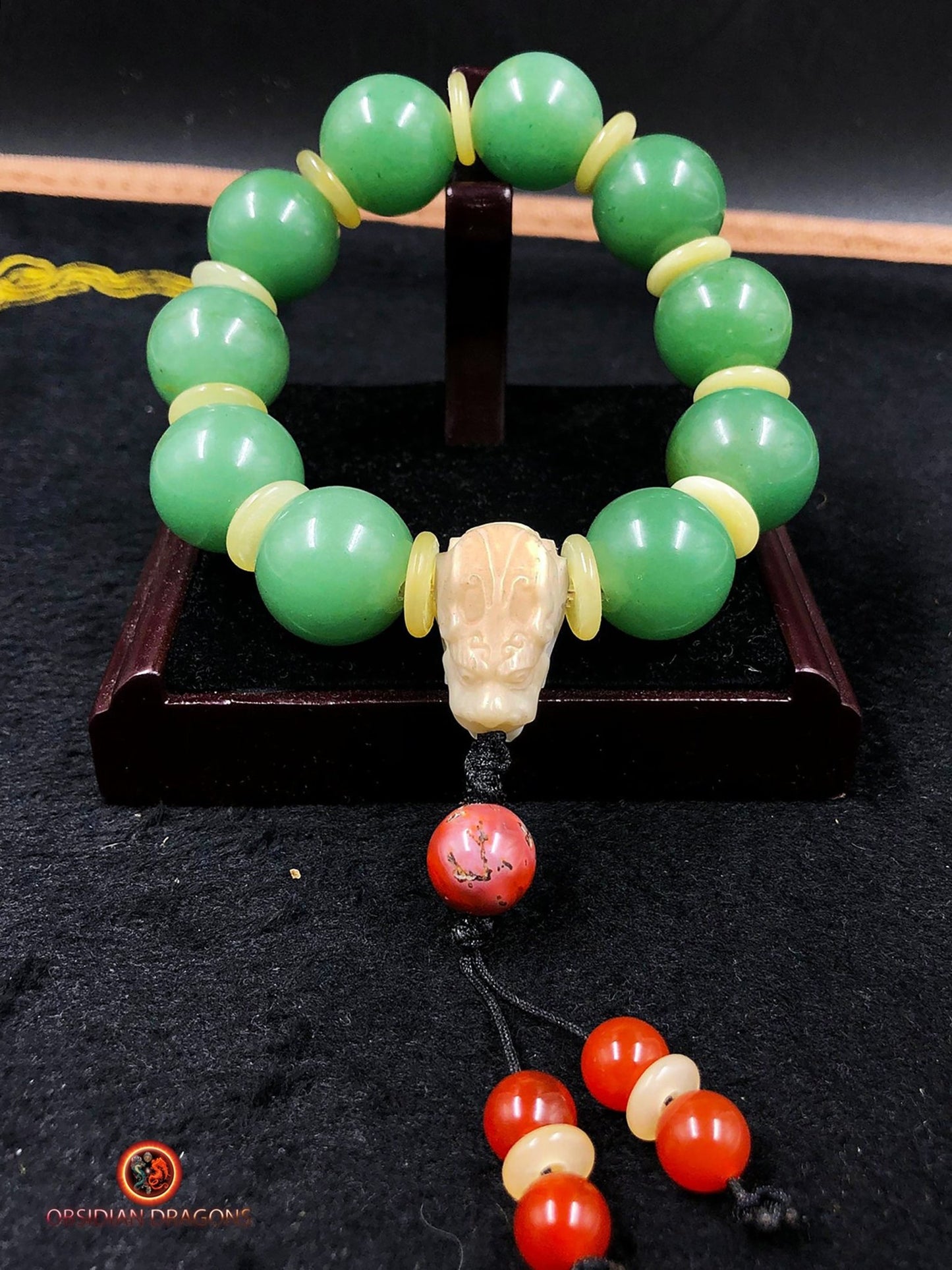 bracelet dragon, protection feng shui Aventurine, os de buffle agate, agate - obsidian dragon