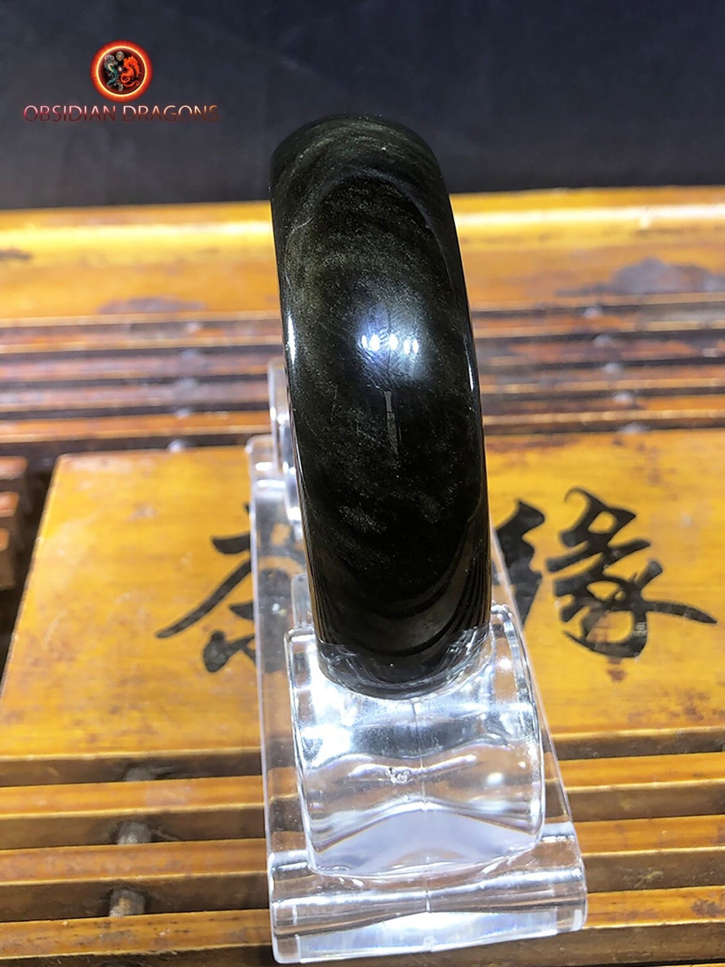 Bracelet jonc en obsidienne dorée