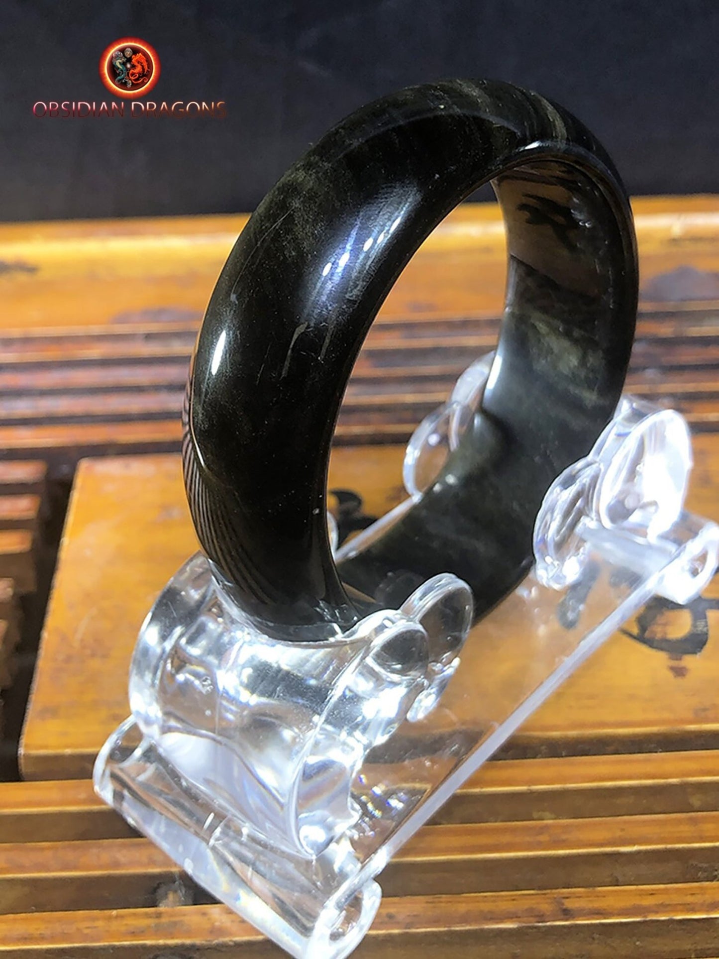 Bracelet jonc en obsidienne dorée