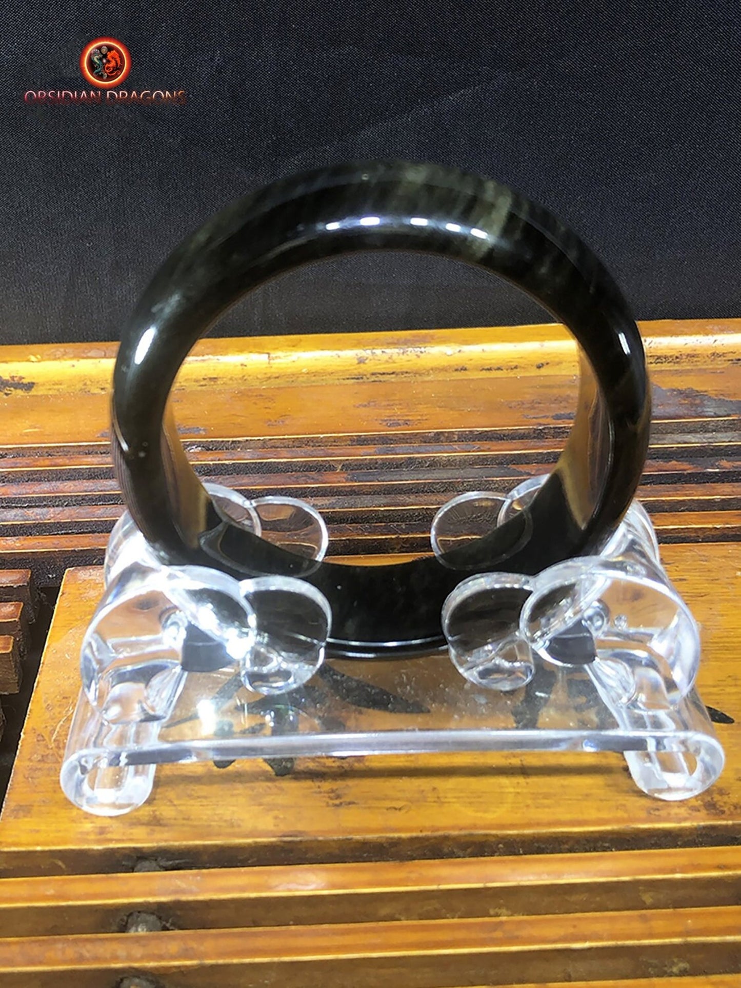 Bracelet jonc en obsidienne dorée