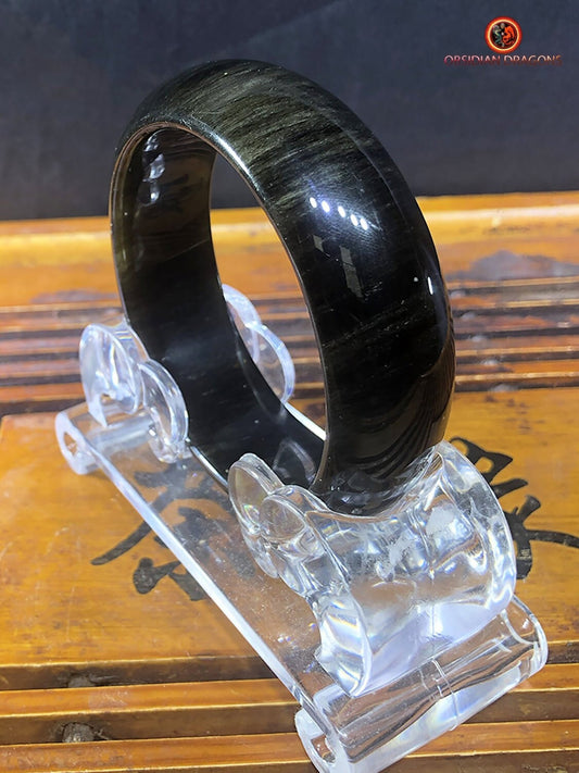 Bracelet jonc en obsidienne dorée