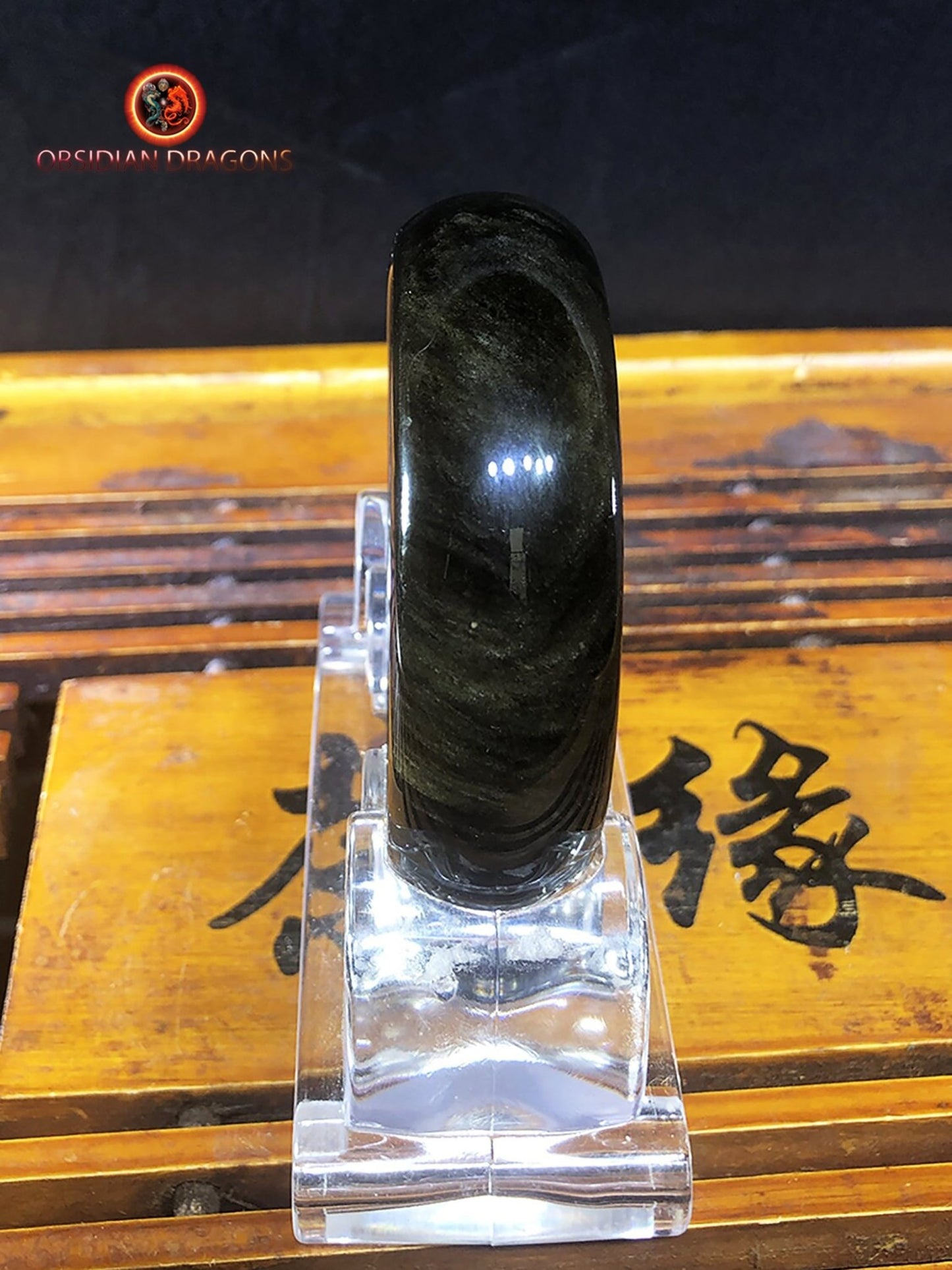 Bracelet jonc en obsidienne dorée