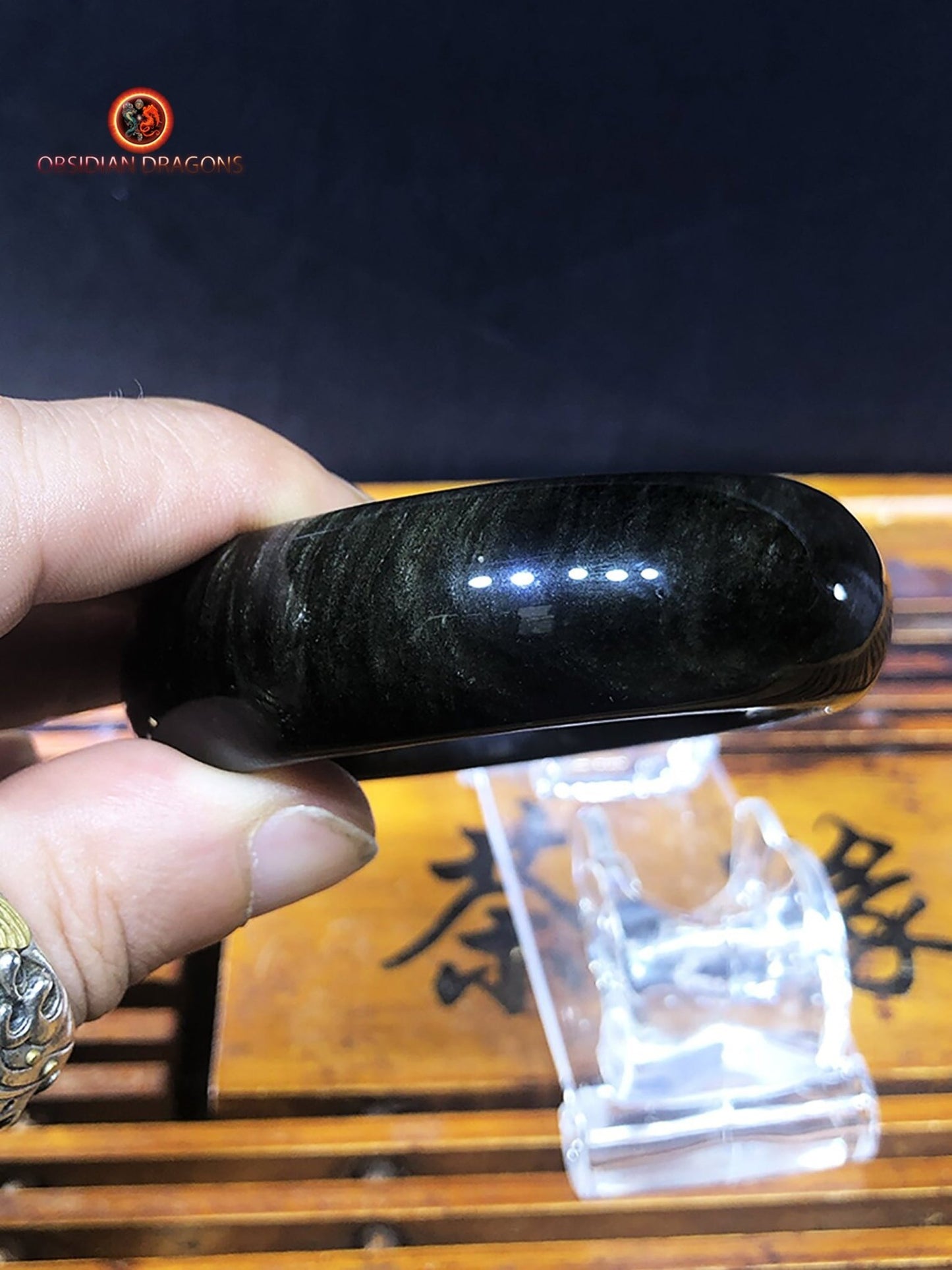 Bracelet jonc en obsidienne dorée