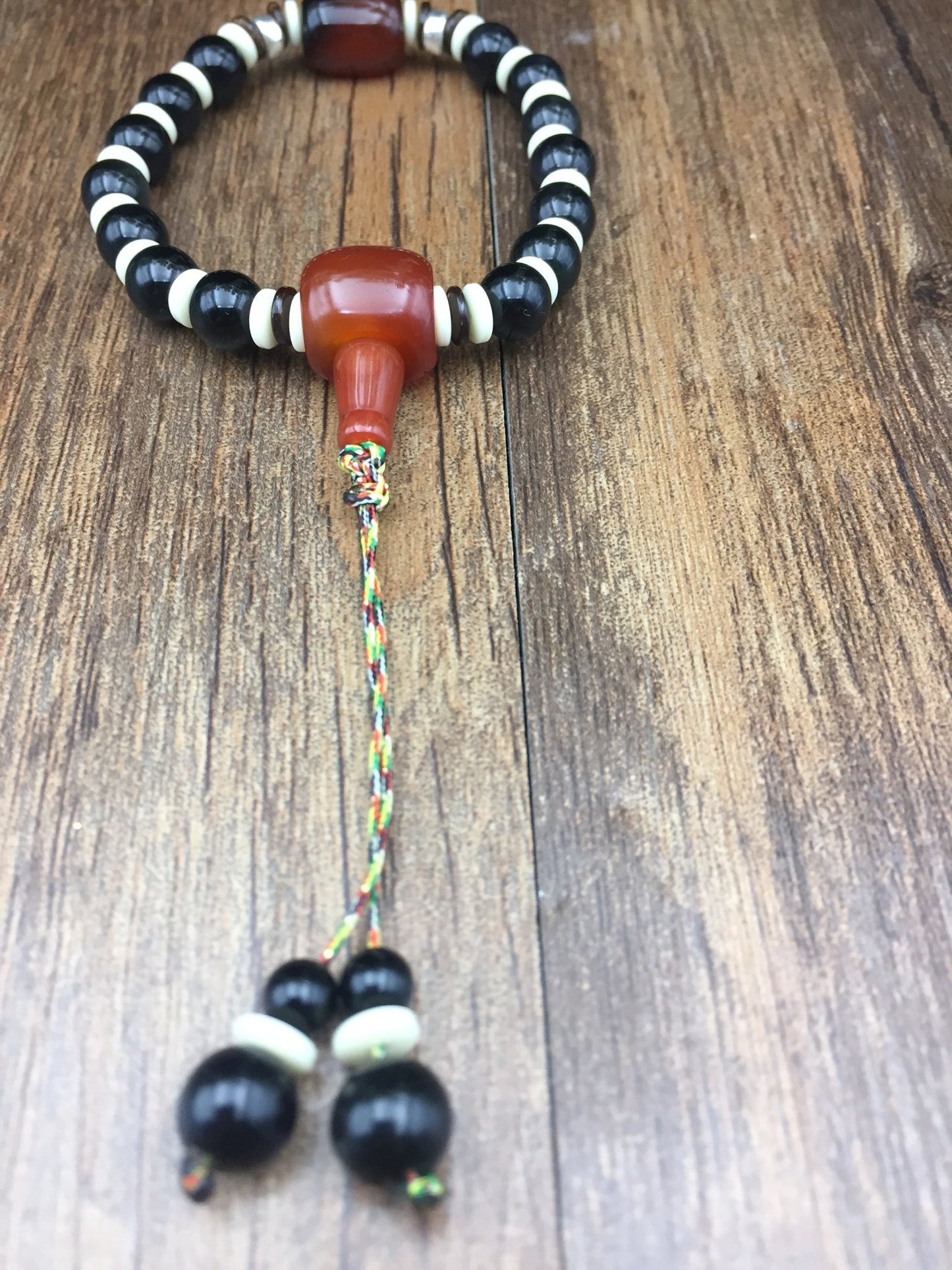 bracelet osidienne oeil celeste, cornaline, ivoire végétal argent 925 - obsidian dragon
