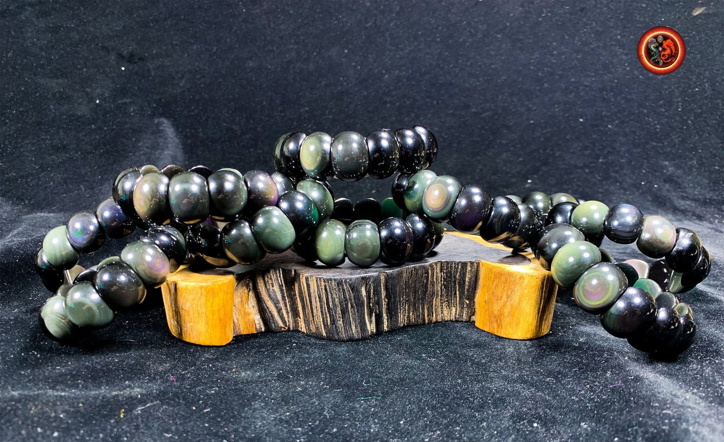 bracelet en obsidienne oeil celeste d'excellente qualité. Originaire du Mexique, naturelle et expertisée. Plaque de 20mm sur 15mm sur 9mm - obsidian dragon