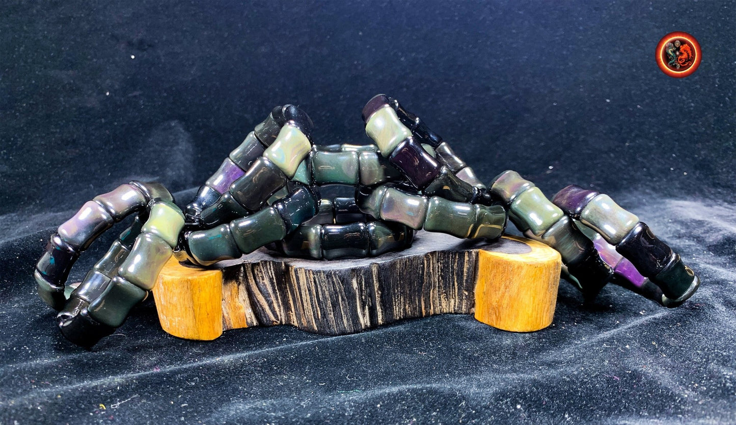 bracelet en obsidienne oeil celeste d'excellente qualité. taille bambou 15 sur 13 sur 9mm. Originaire du Mexique, naturelle et expertisée. - obsidian dragon