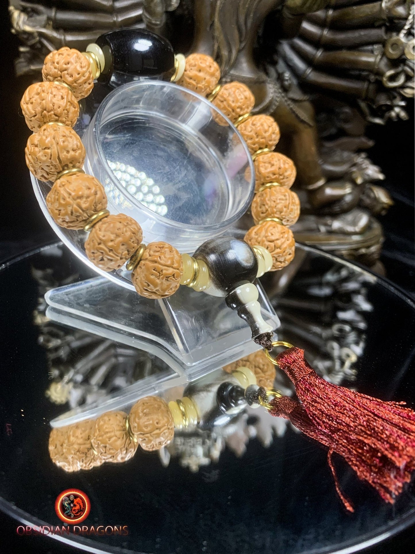 Bracelet en rudraksha- obsidienne oeil celeste- Connexion